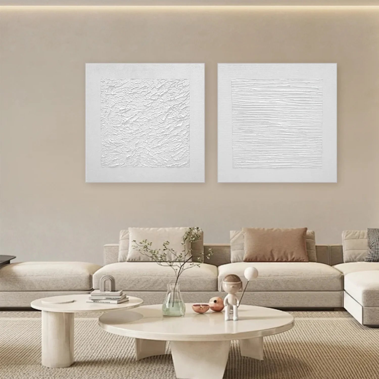 White Minimalist_Textured Canvas Art Set of 2 #MZ106