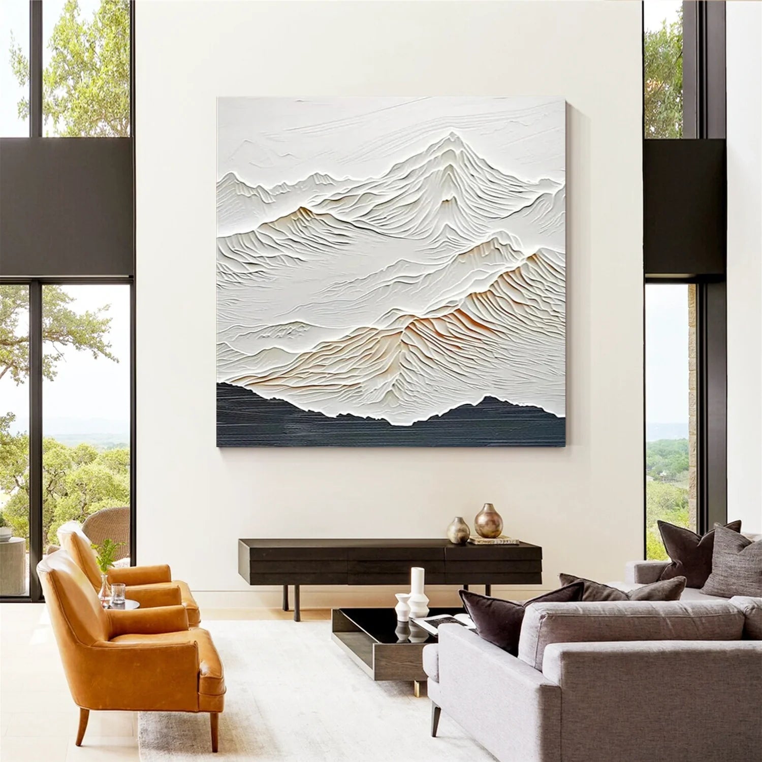 White Minimalistic Mountain Textured Art #MD221