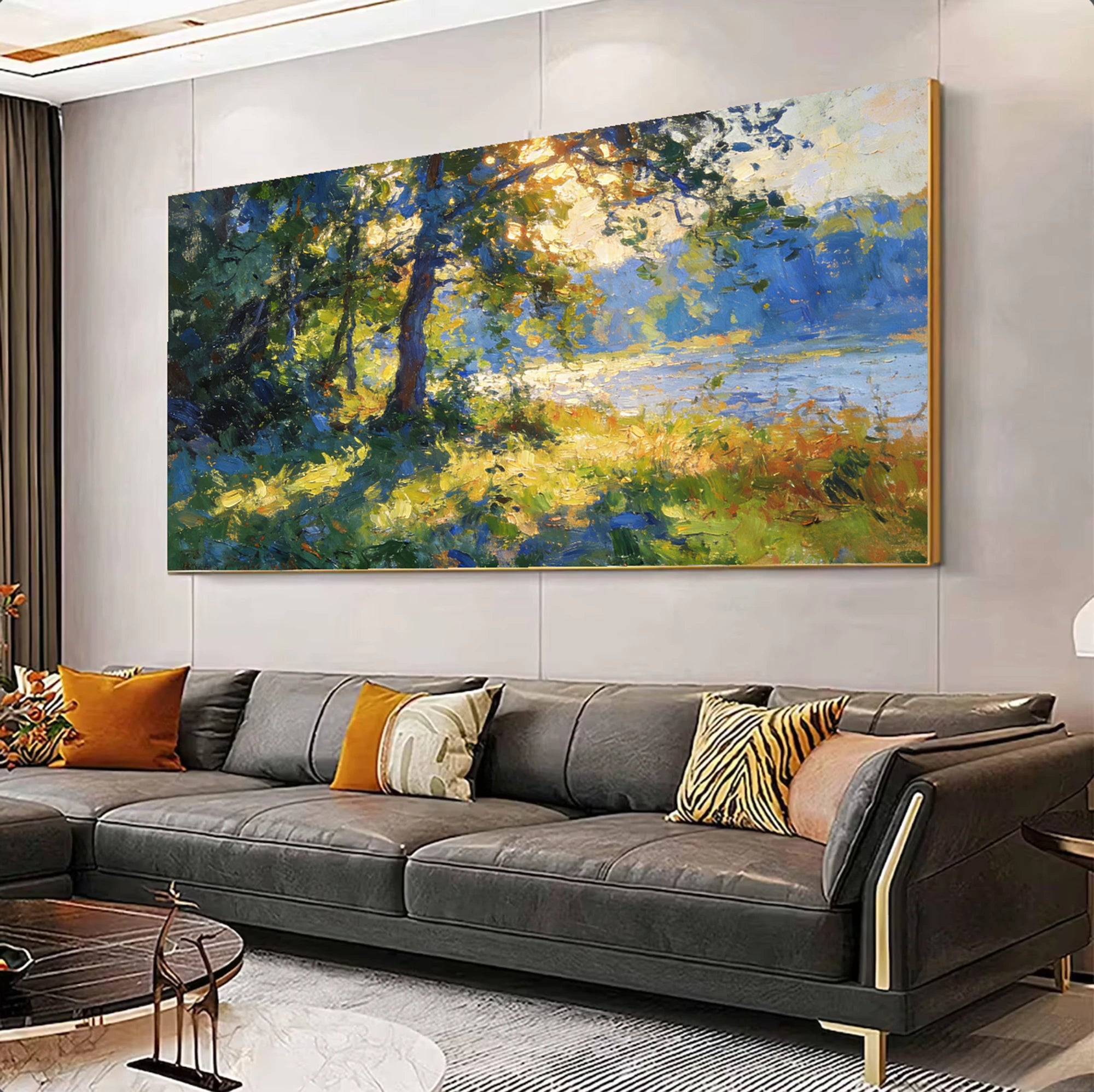 Sunlit Forest Lake Impressionist Oil Painting #FT595