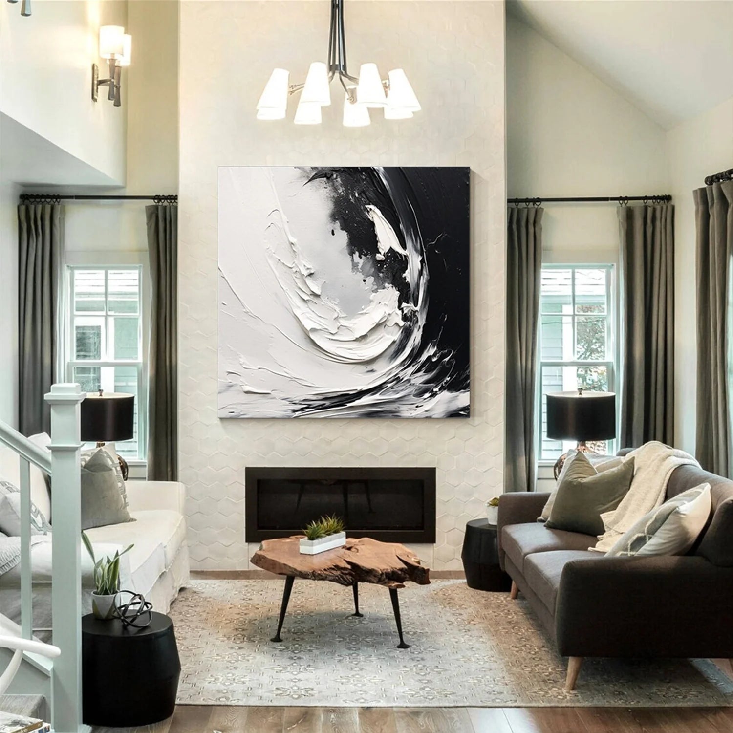 Black and White Minimalist_Textured Canvas Art #MZ109