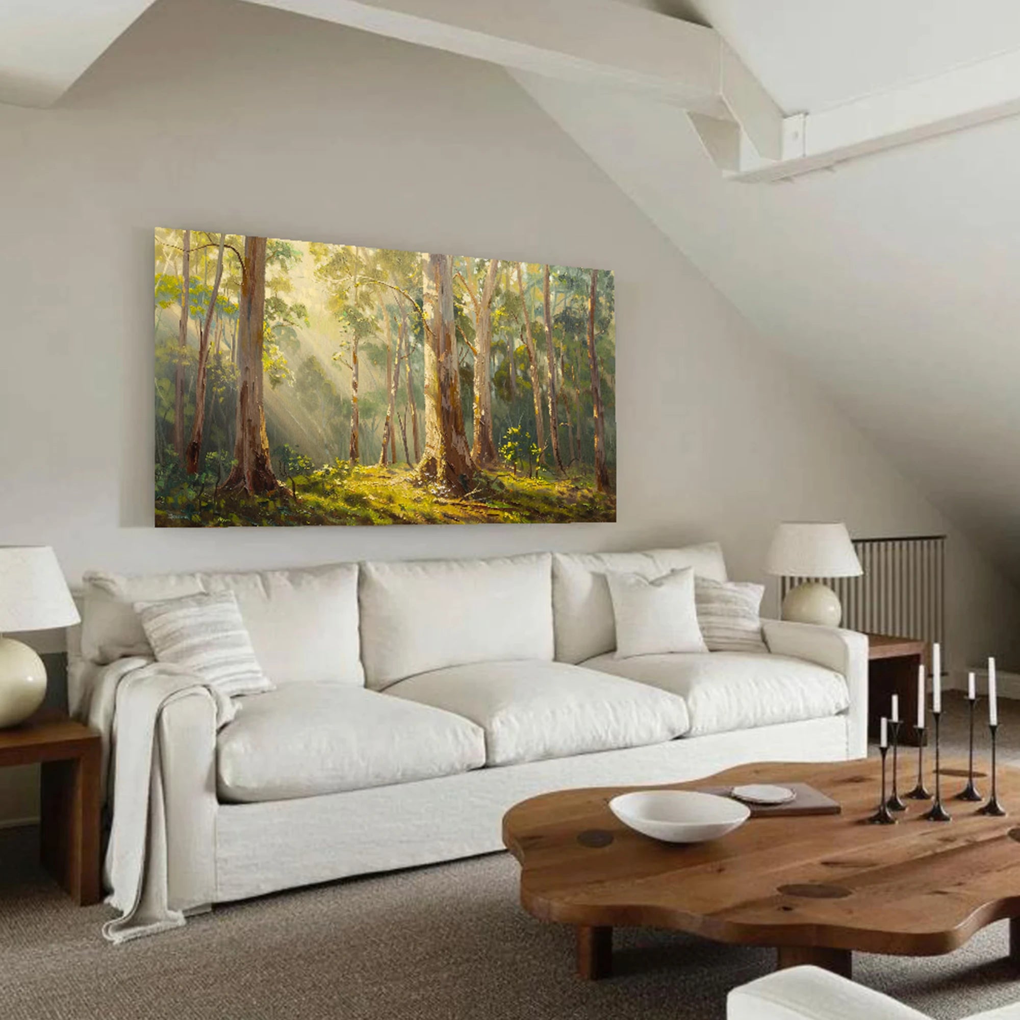 Hand-Painted Green Tree Wall Decor for Living Room #FT600