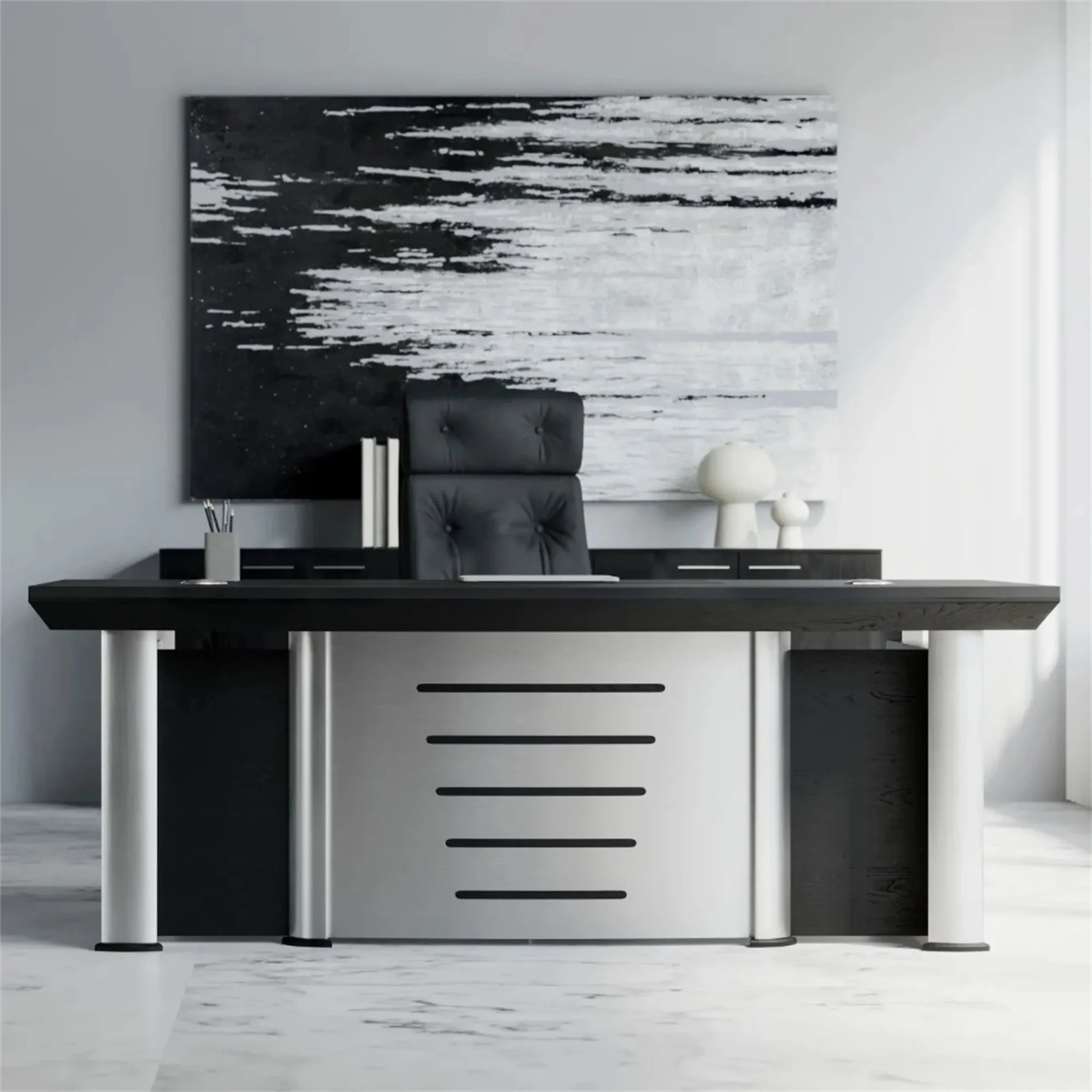 Modern Minimalist Black and White Abstract Oil Painting #JM88