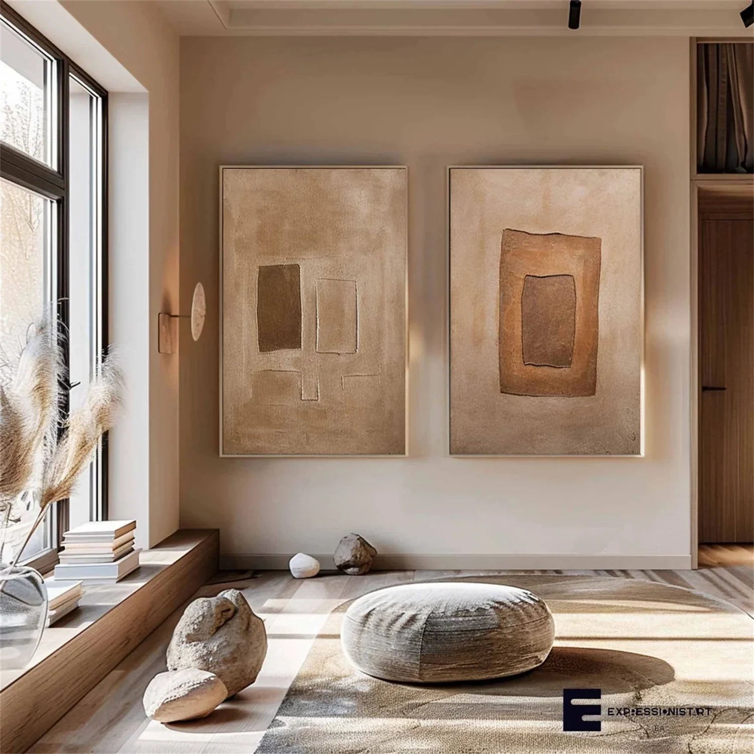 Minimalist Brown & Beige Art Set of 2 #MB018