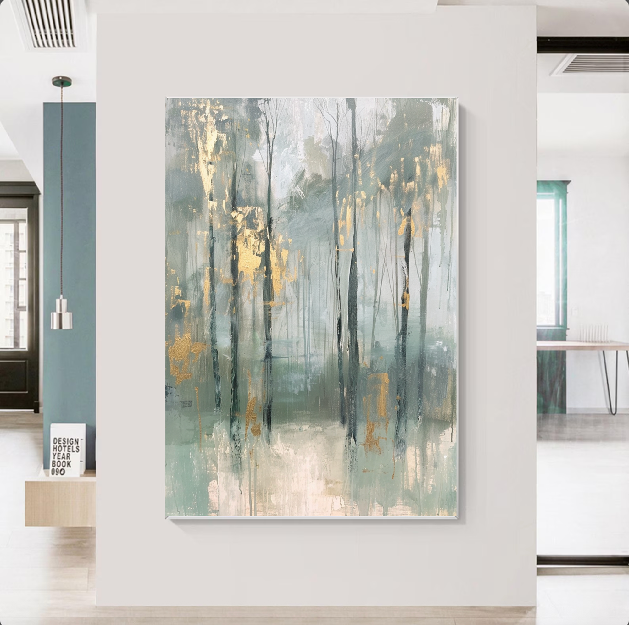 Misty Forest Abstract Oil Painting with Gold Leaf Accents #FT207