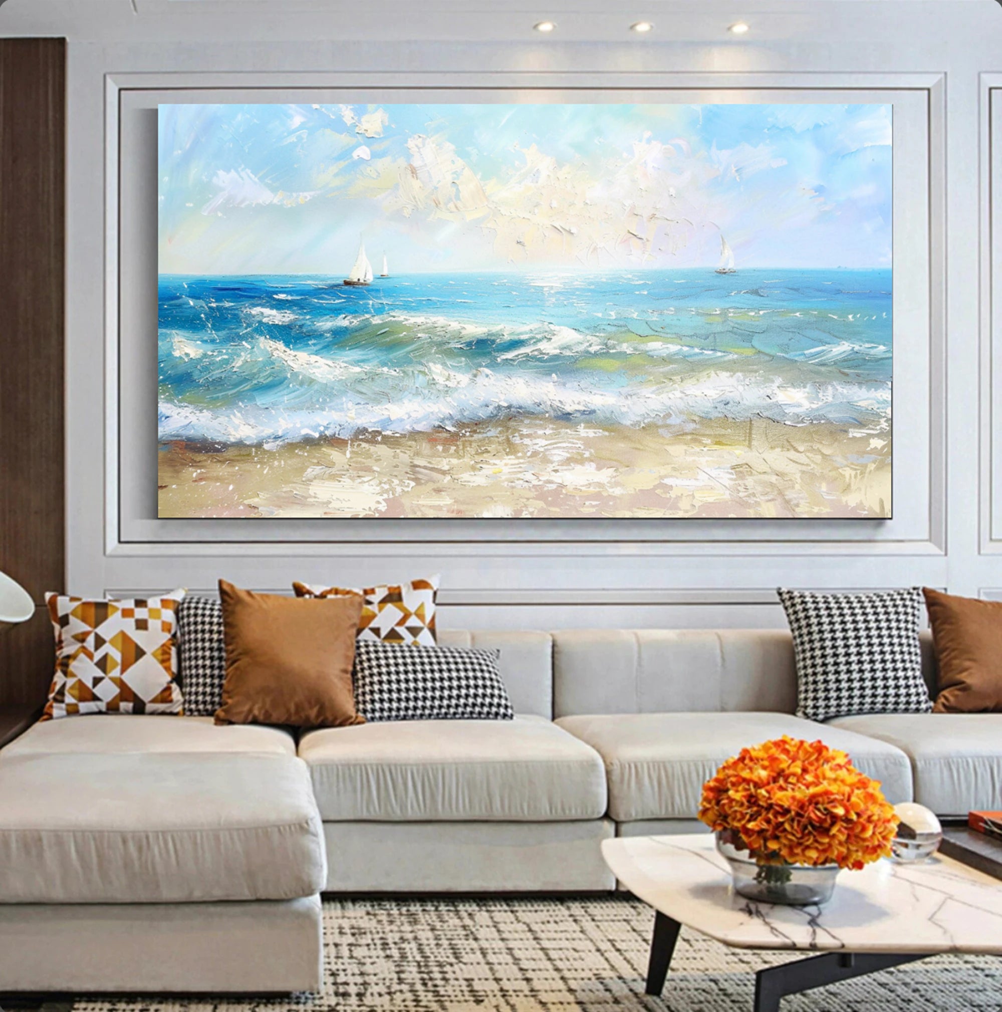 Hand-Painted Seascape Sailboat Oil Painting #SK605