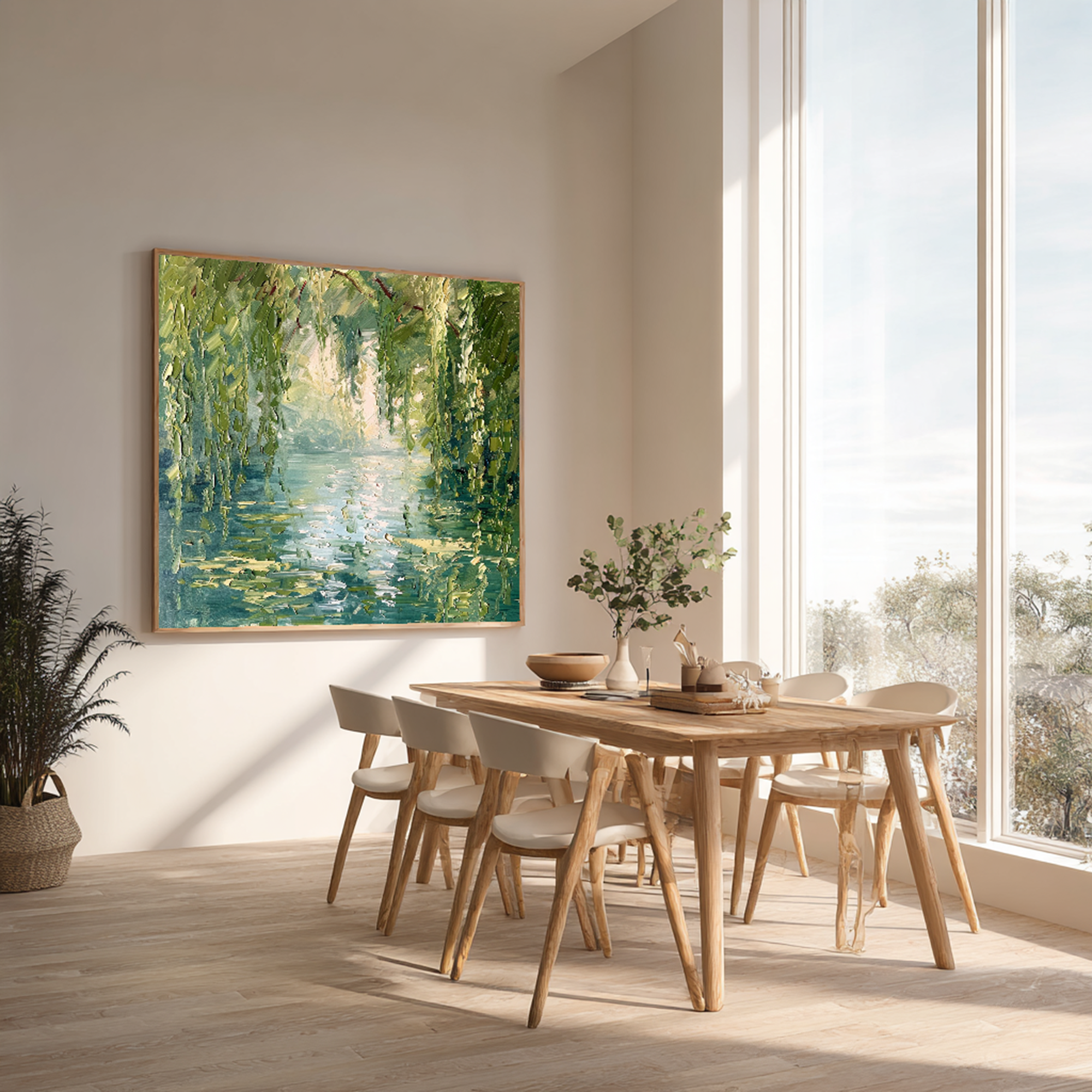 Impressionist Willow Water Reflections Hand Painted Oil Painting #FT343