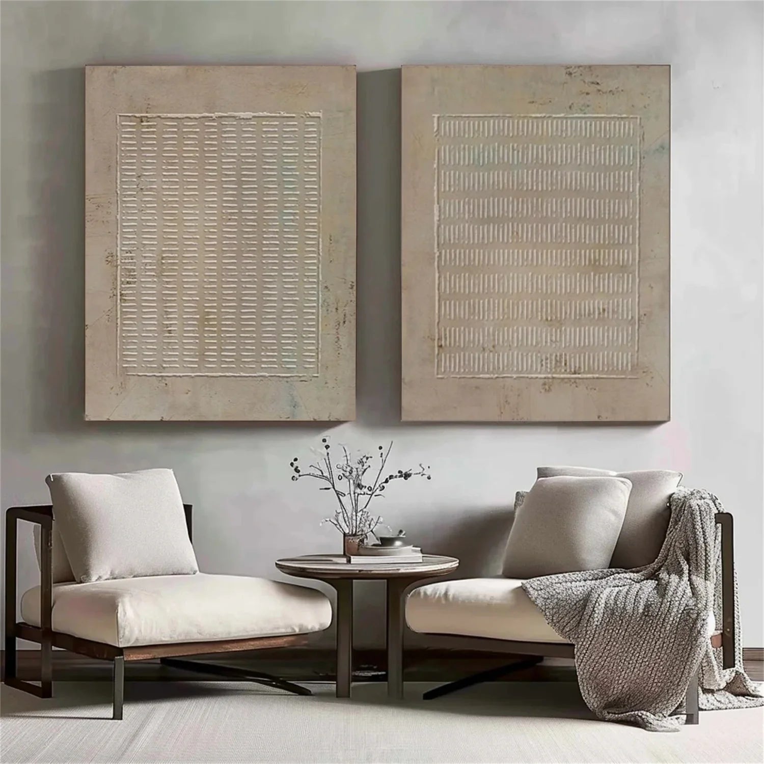 Beige and Brown Wabi Sabi Textured Canvas Art Set of 2 #WA641