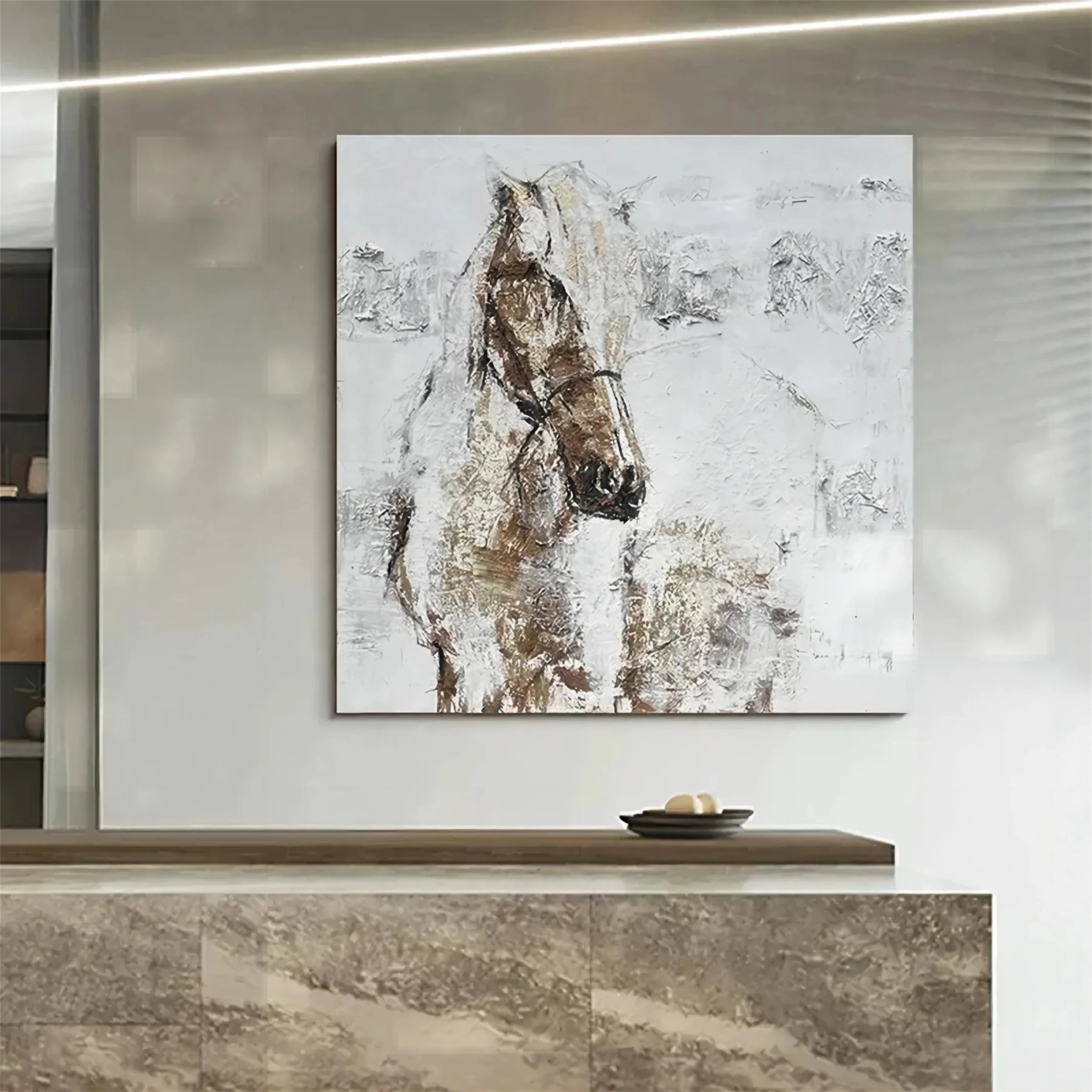 White Horse Abstract Animal Wall Art #AM049