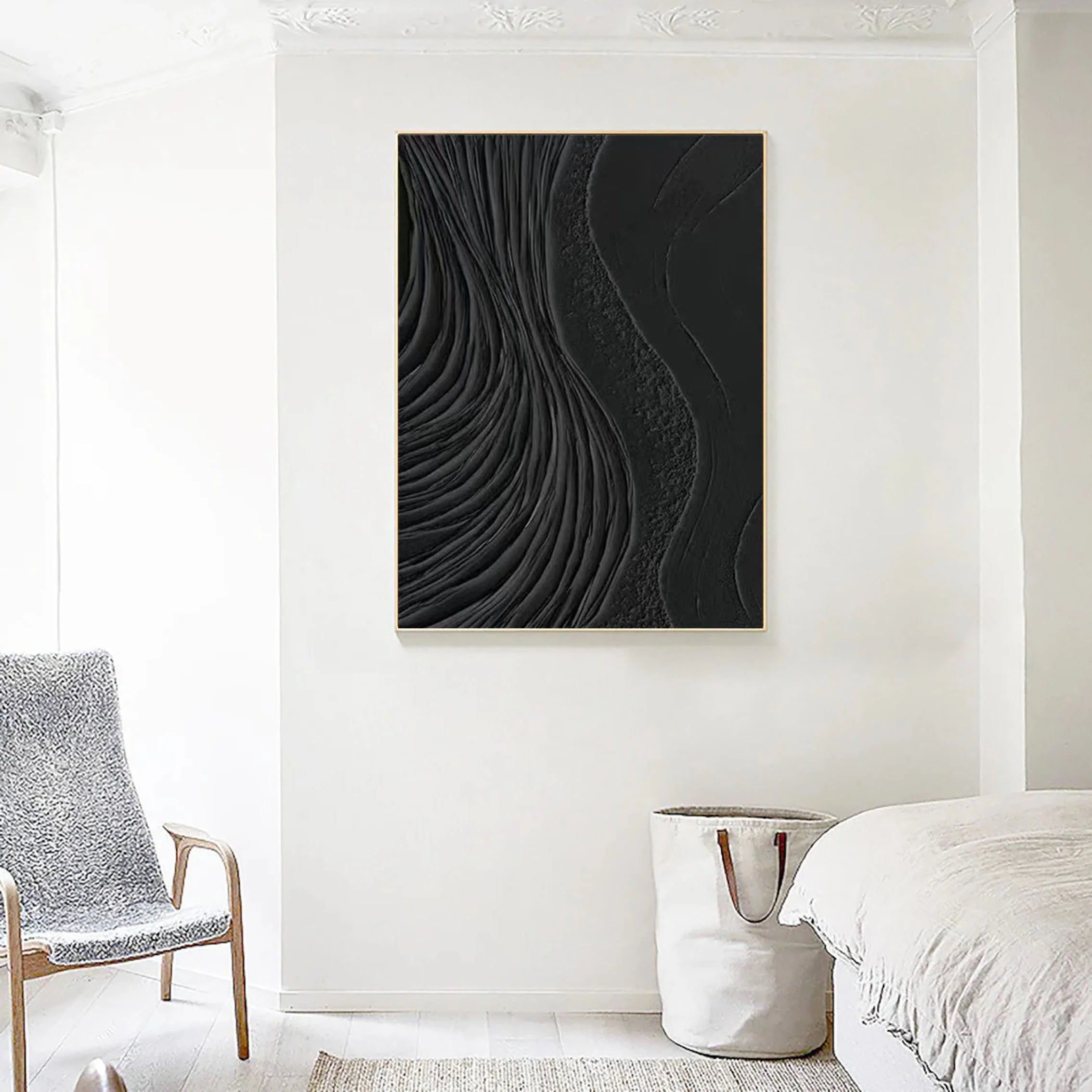 3D Textured Black Surf Minimalist Painting Modernism Wall Art For Living Room/Bedroom