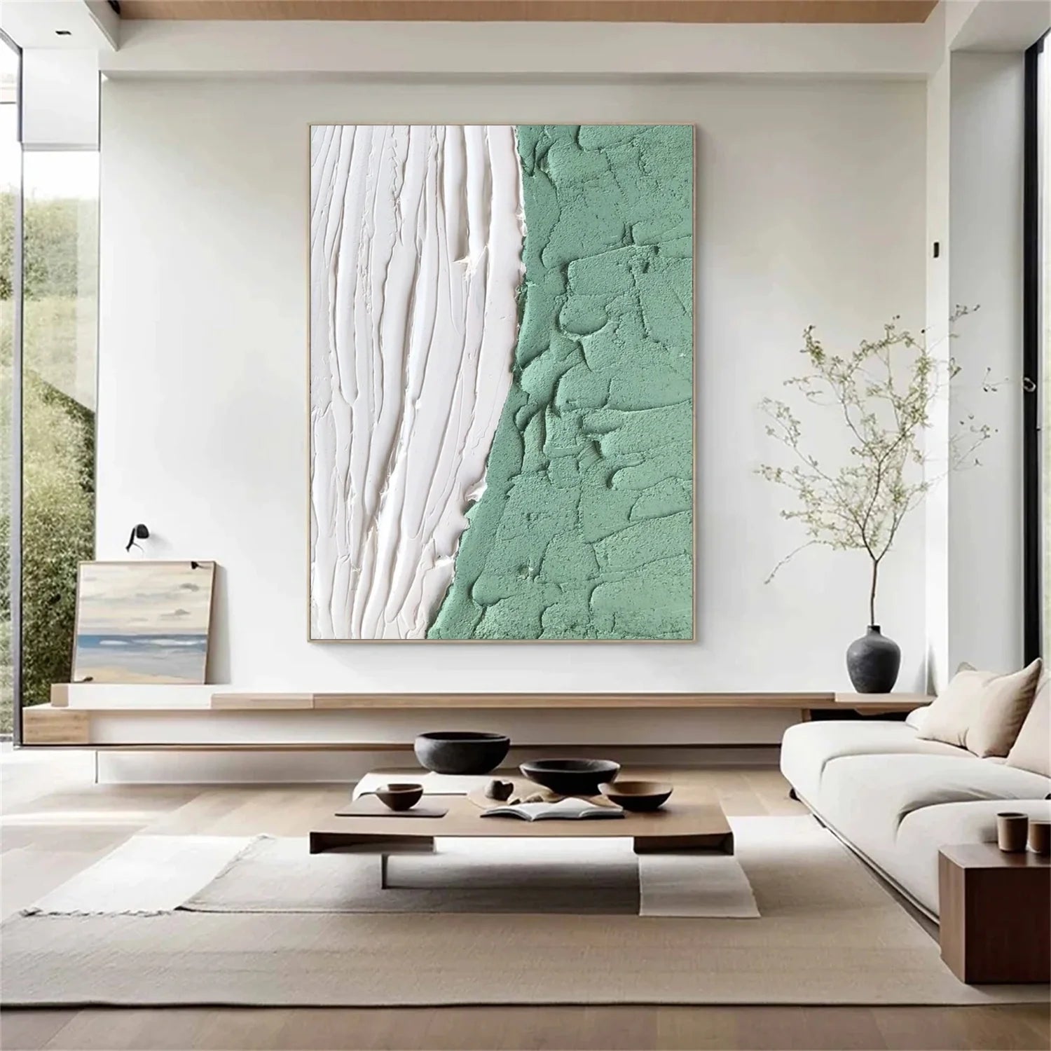 White and Green Minimalistic Textured Art #MD230