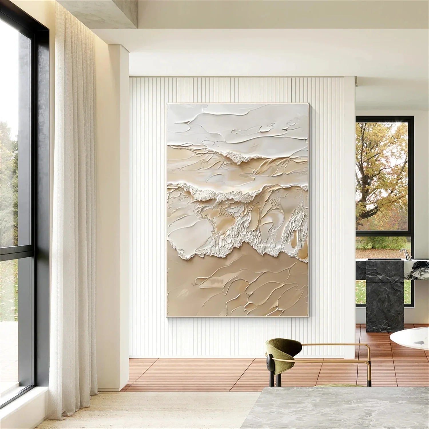 Beige and Brown Sea & Sky Abstract_Textured_Wall Art #SK144