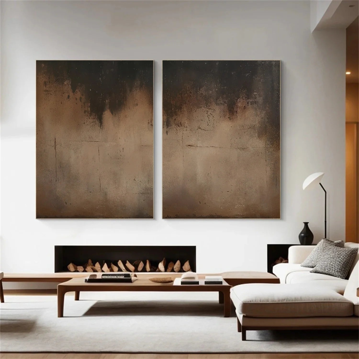 Beige and Brown Abstract Tranquility Set of 2 #WA524