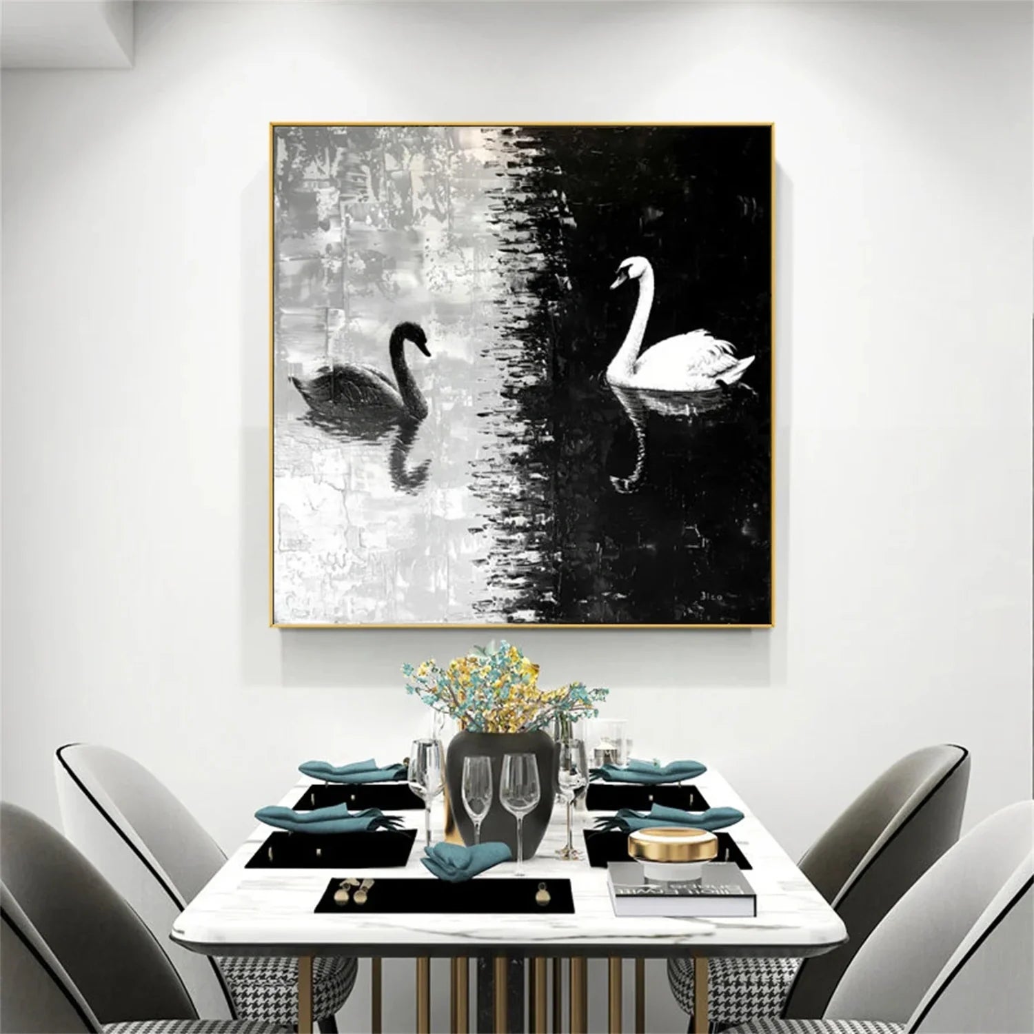 Black and White Abstract Animal Wall Art #AM094