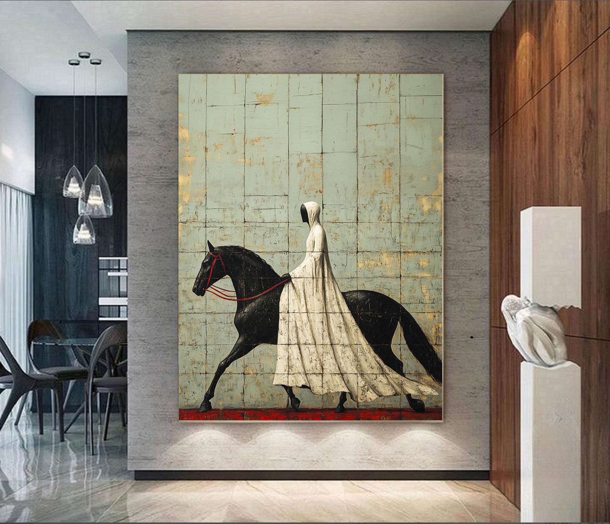 Hand-painted Abstract Horsewoman Oil Painting, Equestrian Wall Art #WA522