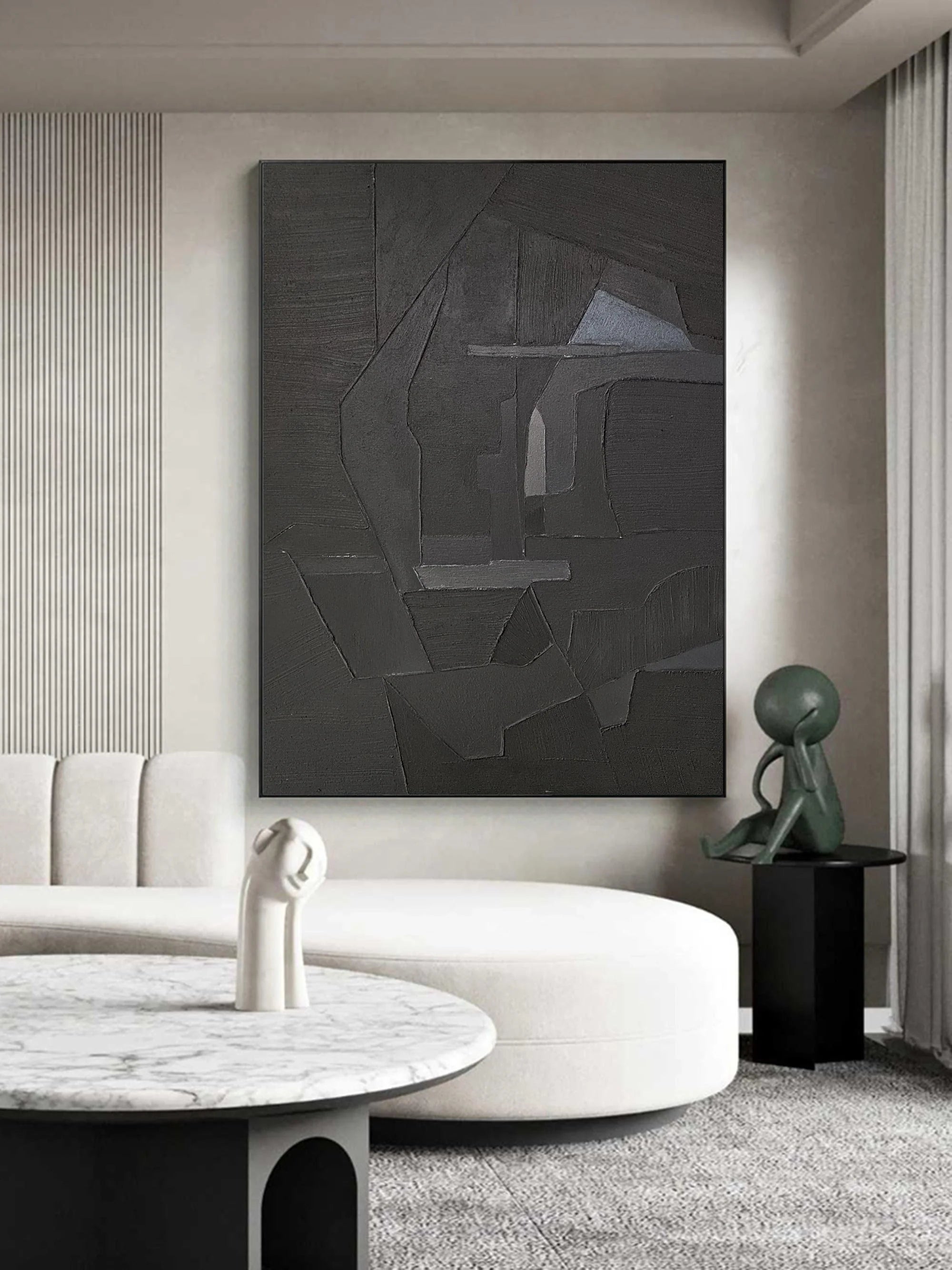 Original Minimalist Charcoal Grey Painting on Canvas for Living Room/Bedroom