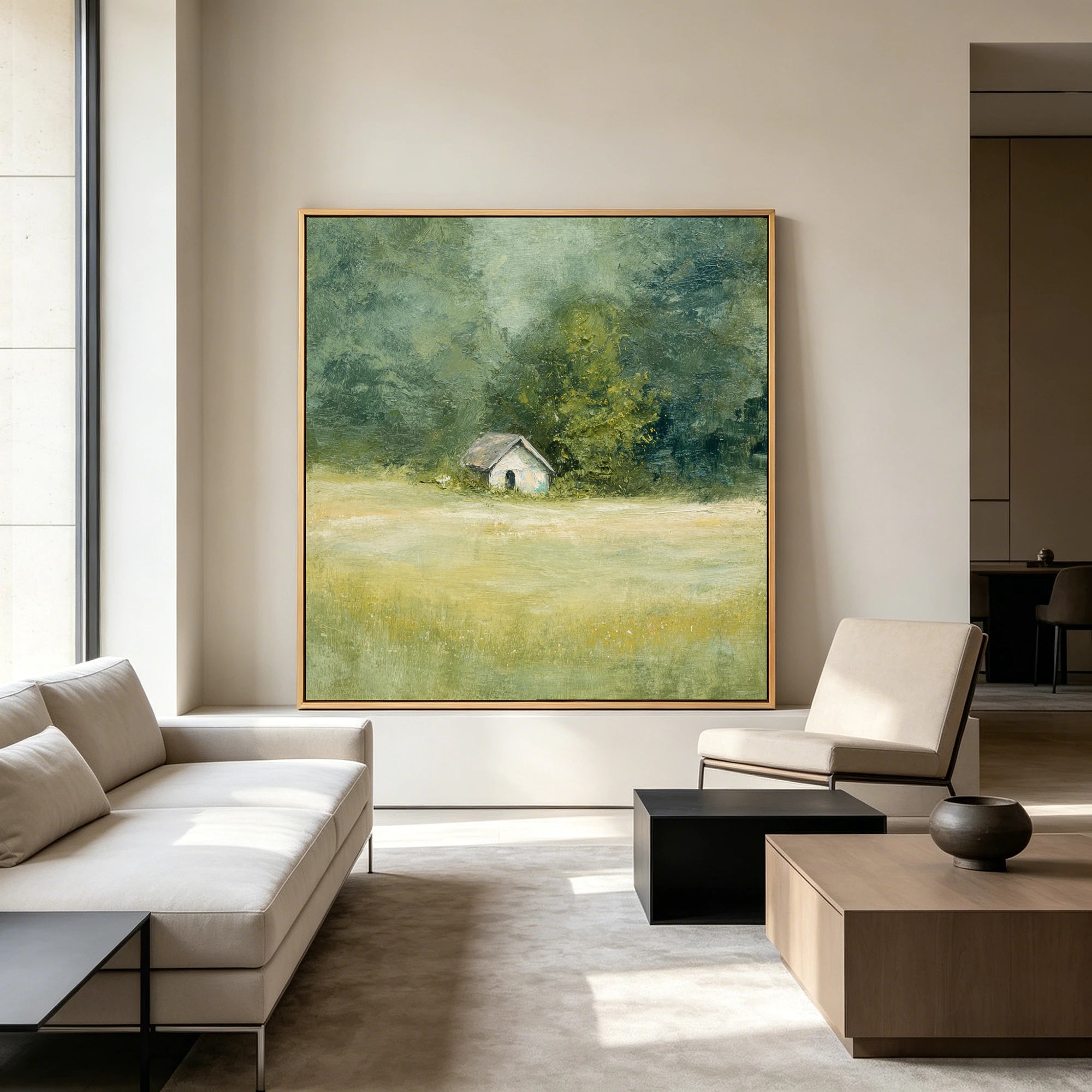 Rustic Cottage Landscape, Green Wall Art #FT521