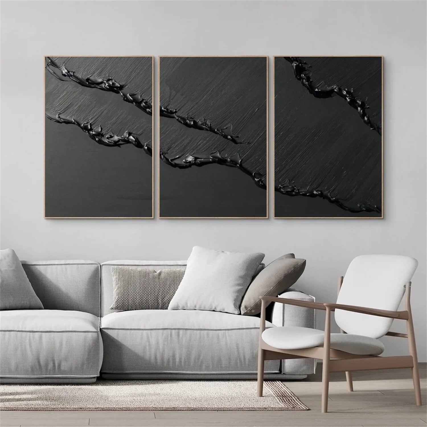 Black Minimalist_Textured _Canvas Art Set of 3 #MZ115
