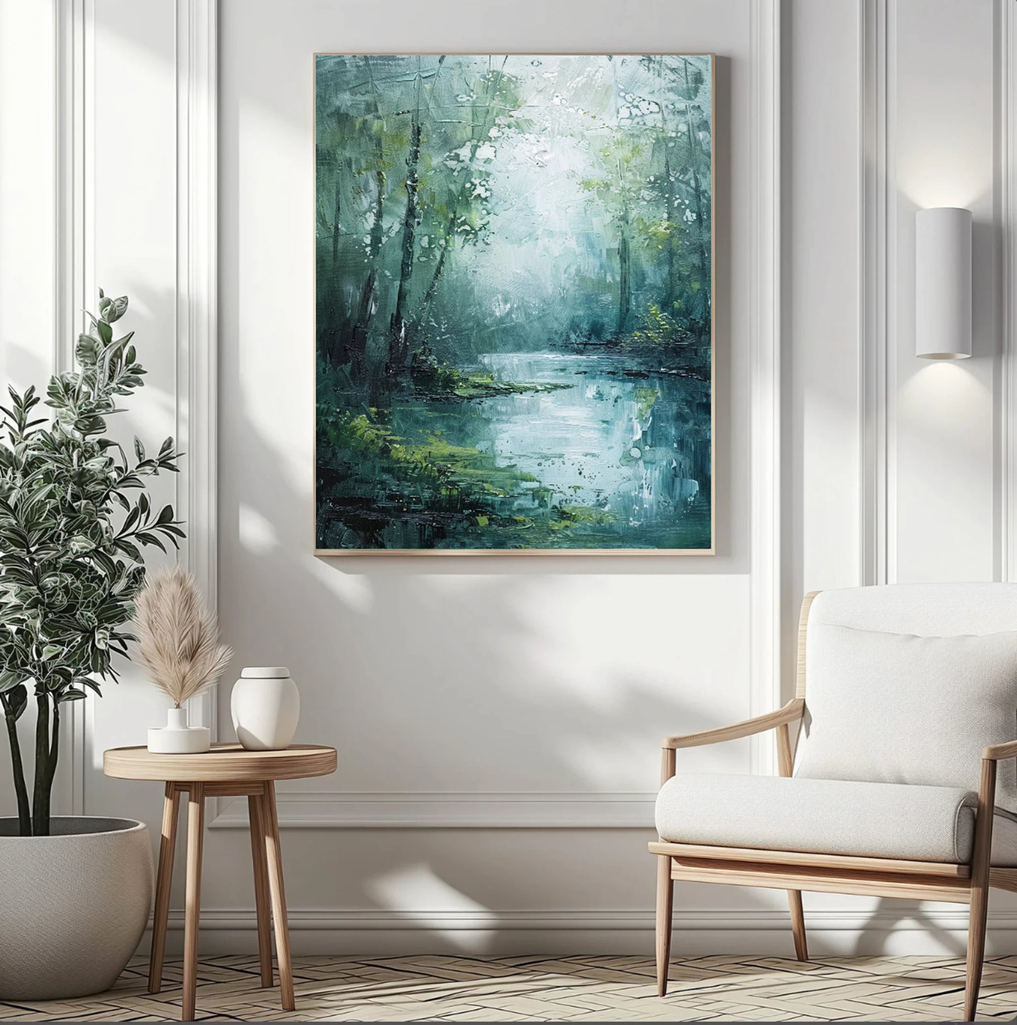 Green Forest Stream Abstract Oil Painting #FJ592