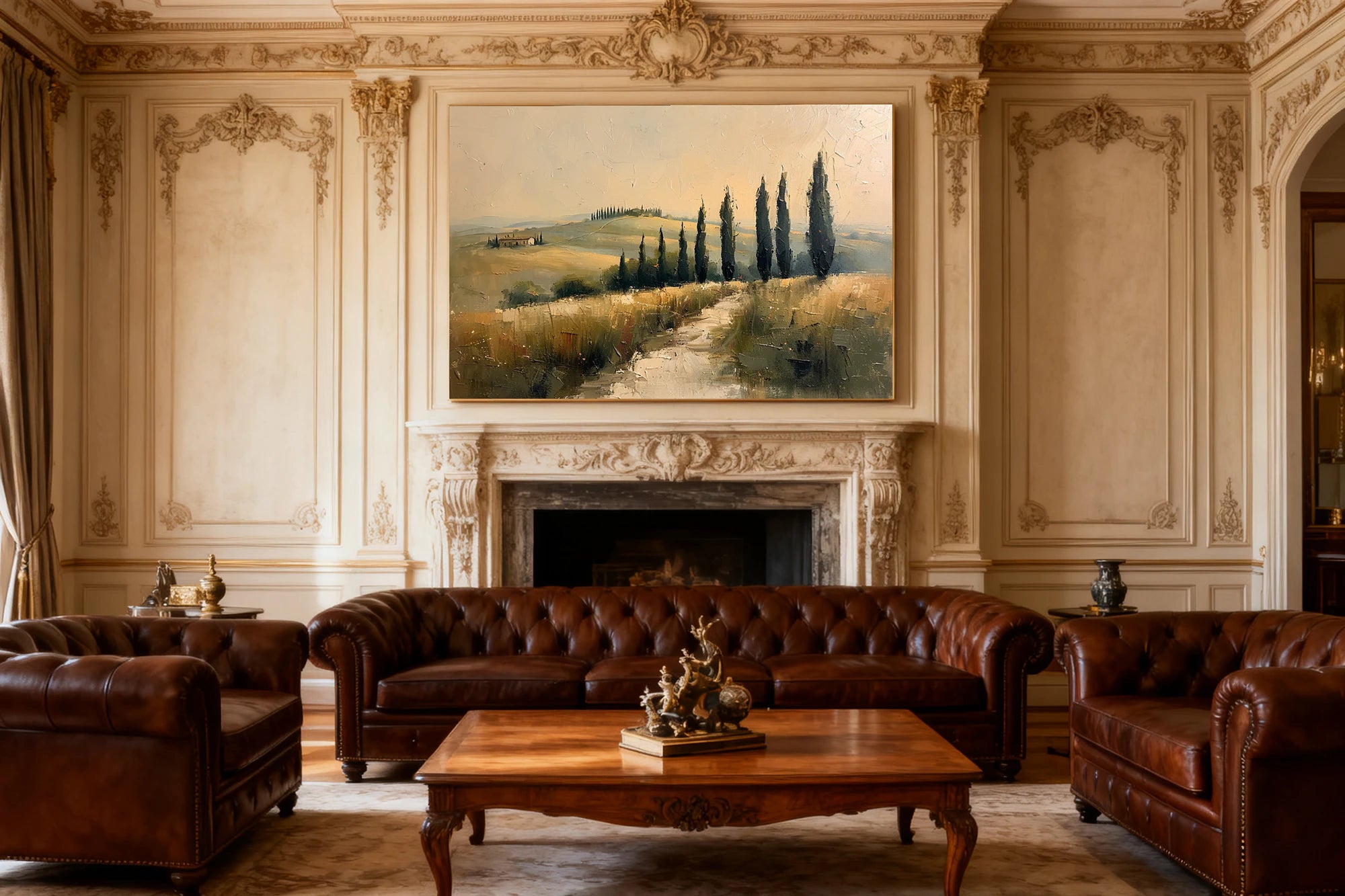 Tuscany Landscape Oil Painting, Neutral Wall Art #FT588
