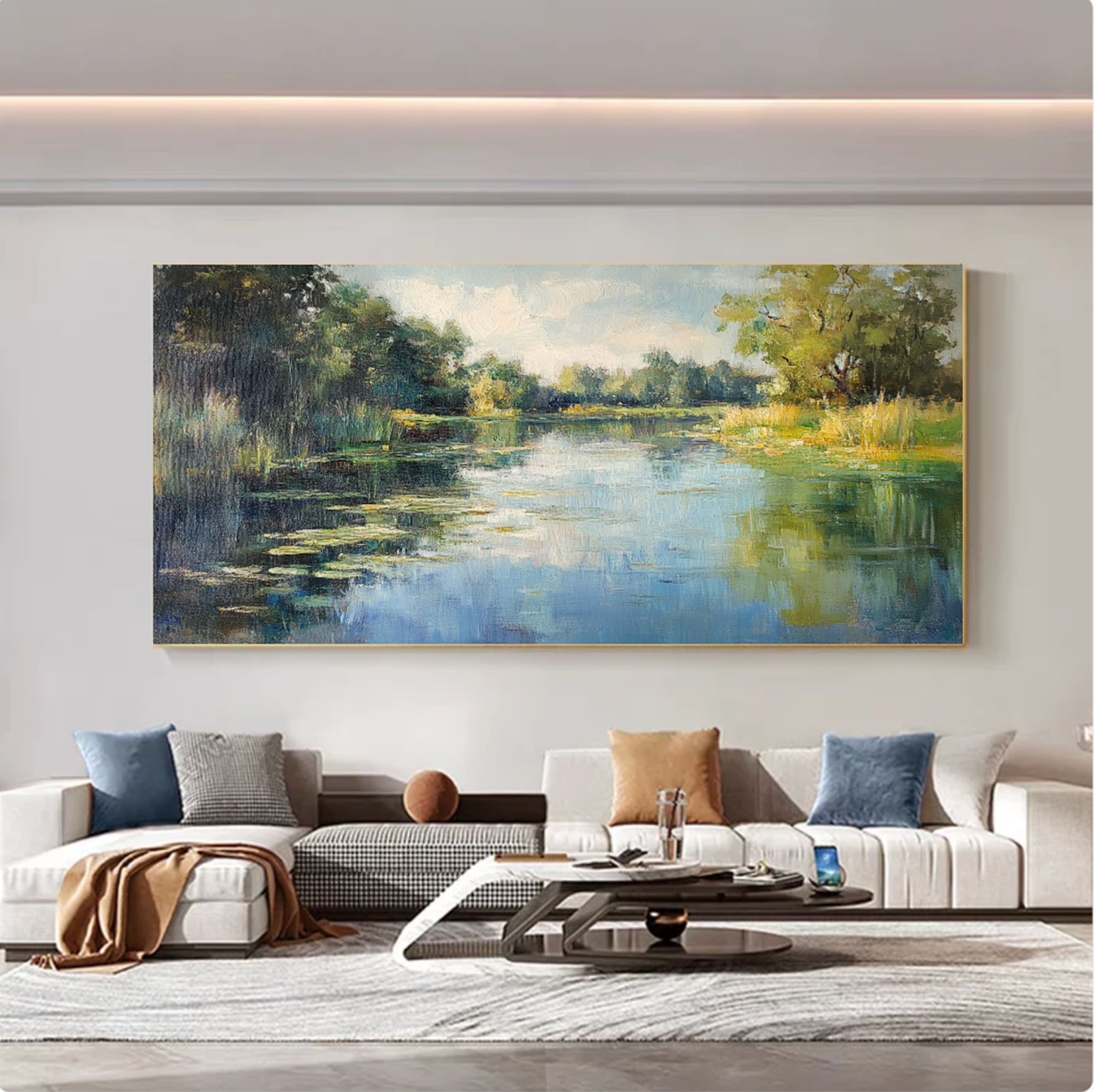 Original Blue Green Water Lily Canvas Wall Art #FT602