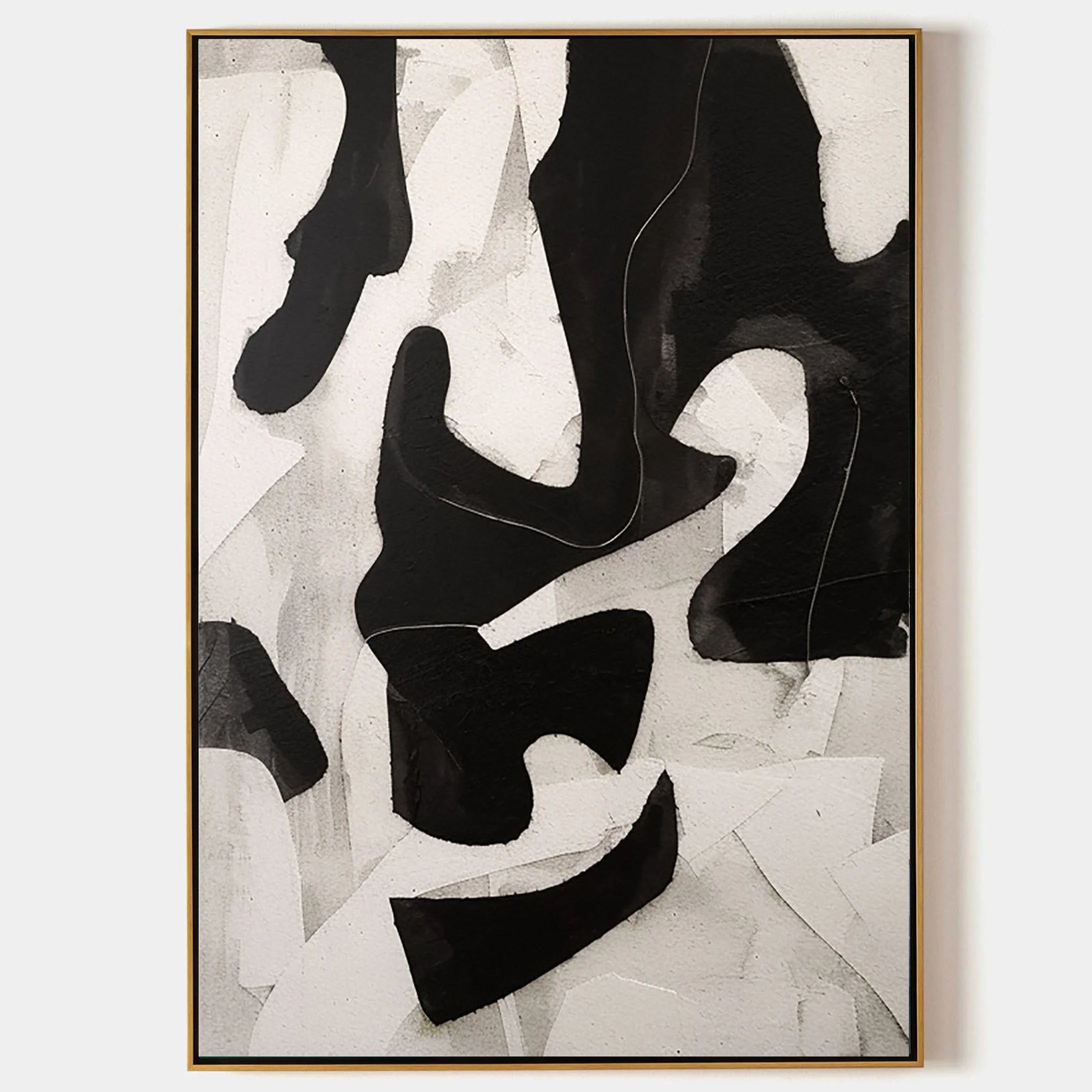 Textured Wabi Sabi Neutral Painting on Canvas Large Wall Artwork Black and Beige