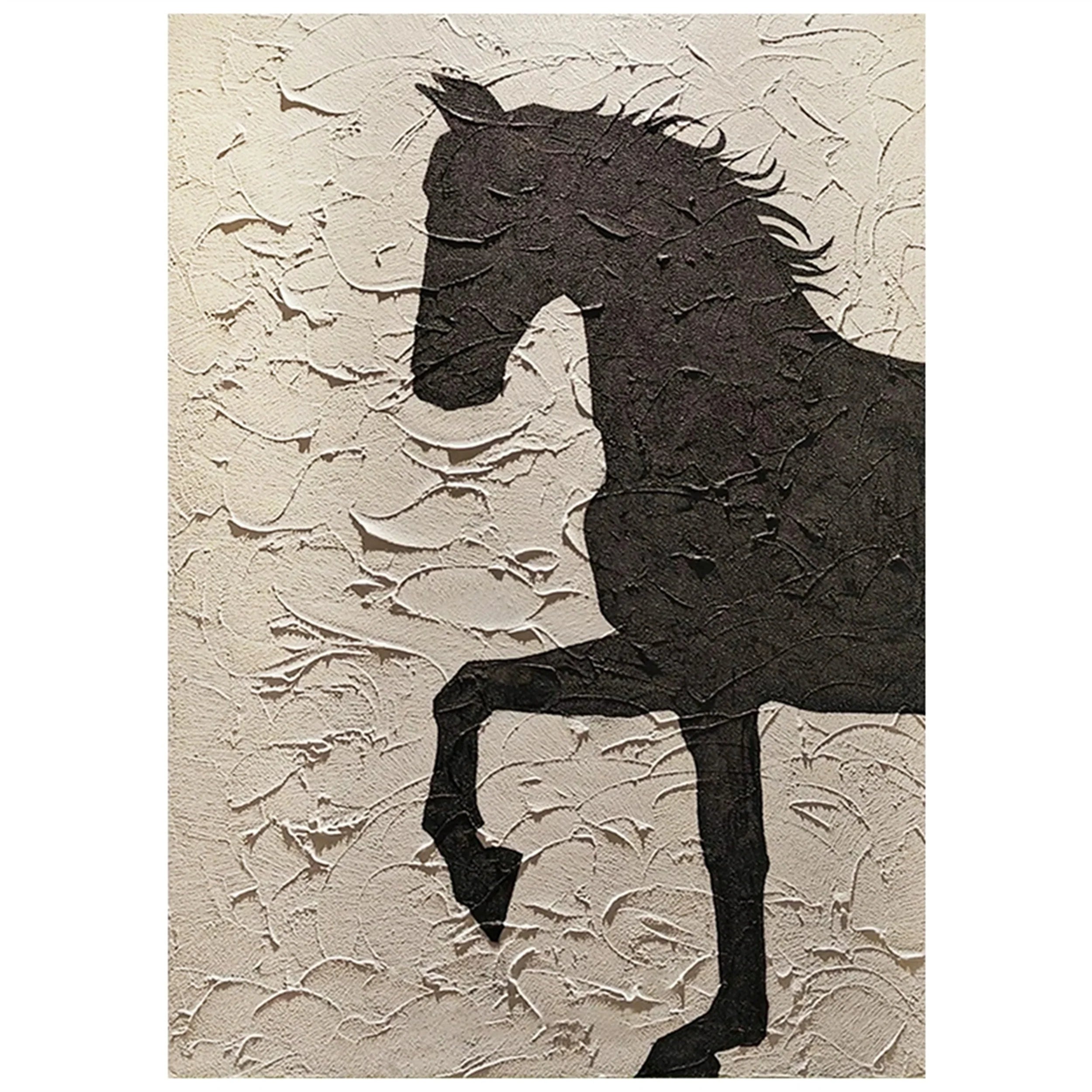 Beige And Black Horse Abstract Animal Wall Art #AM040