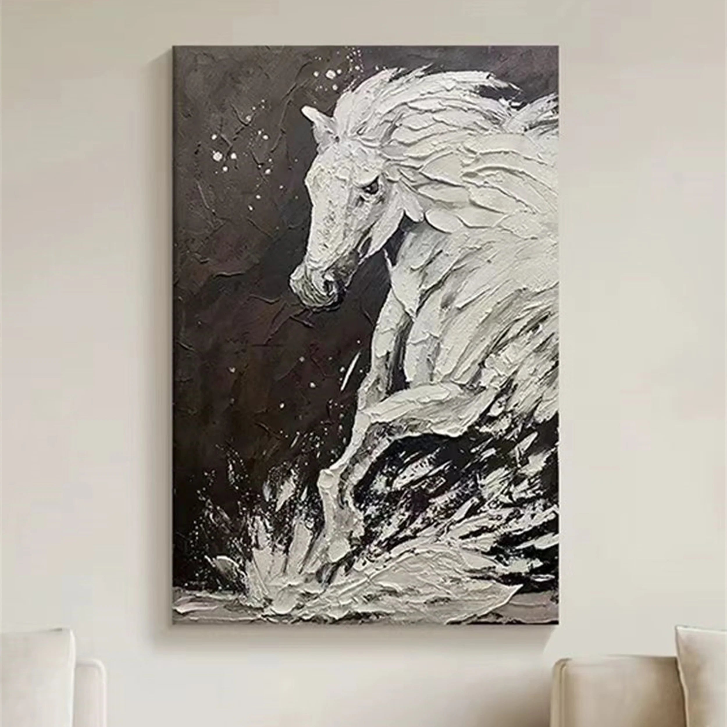 White And Black Horse Abstract Animal Wall Art #AM041