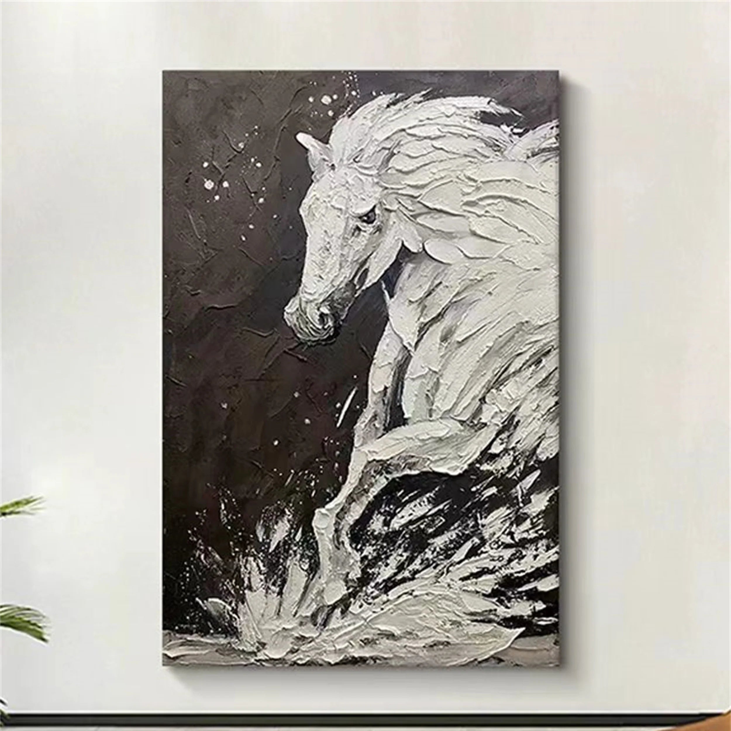 White And Black Horse Abstract Animal Wall Art #AM041