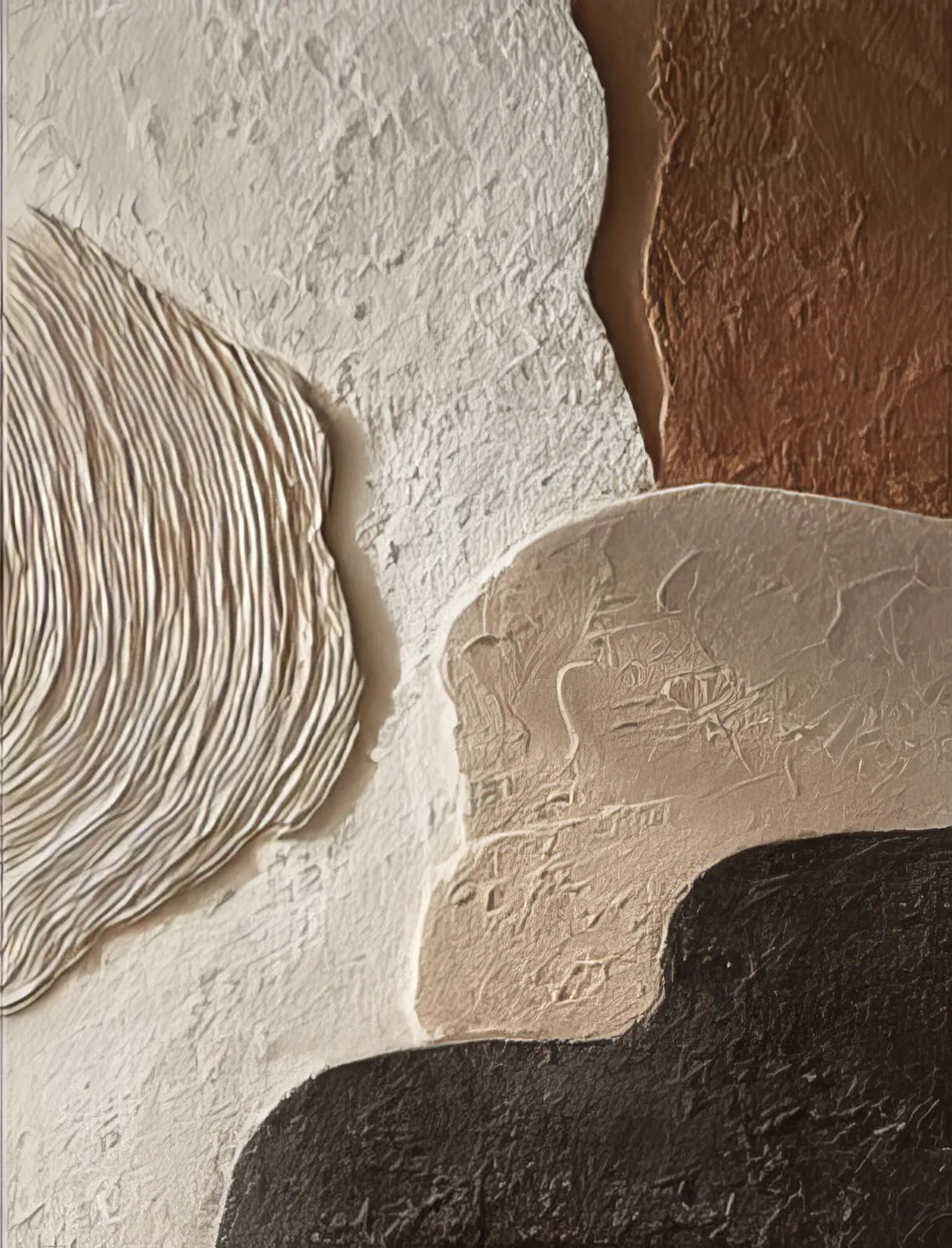 3D Textured Neutral Abstract Wall Art, Cream Terracotta Charcoal for Living Room #97QWF66E