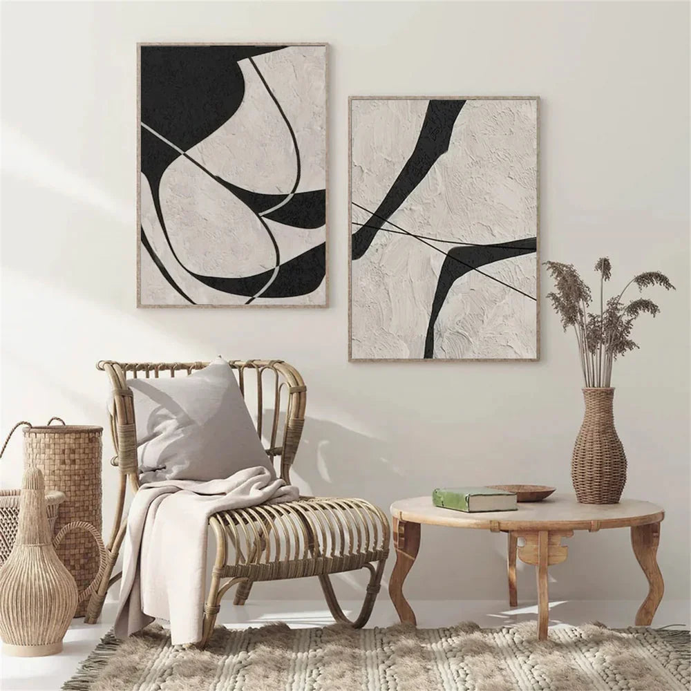 Beige & Black Abstract Textured Painting Set of 2 #WA325