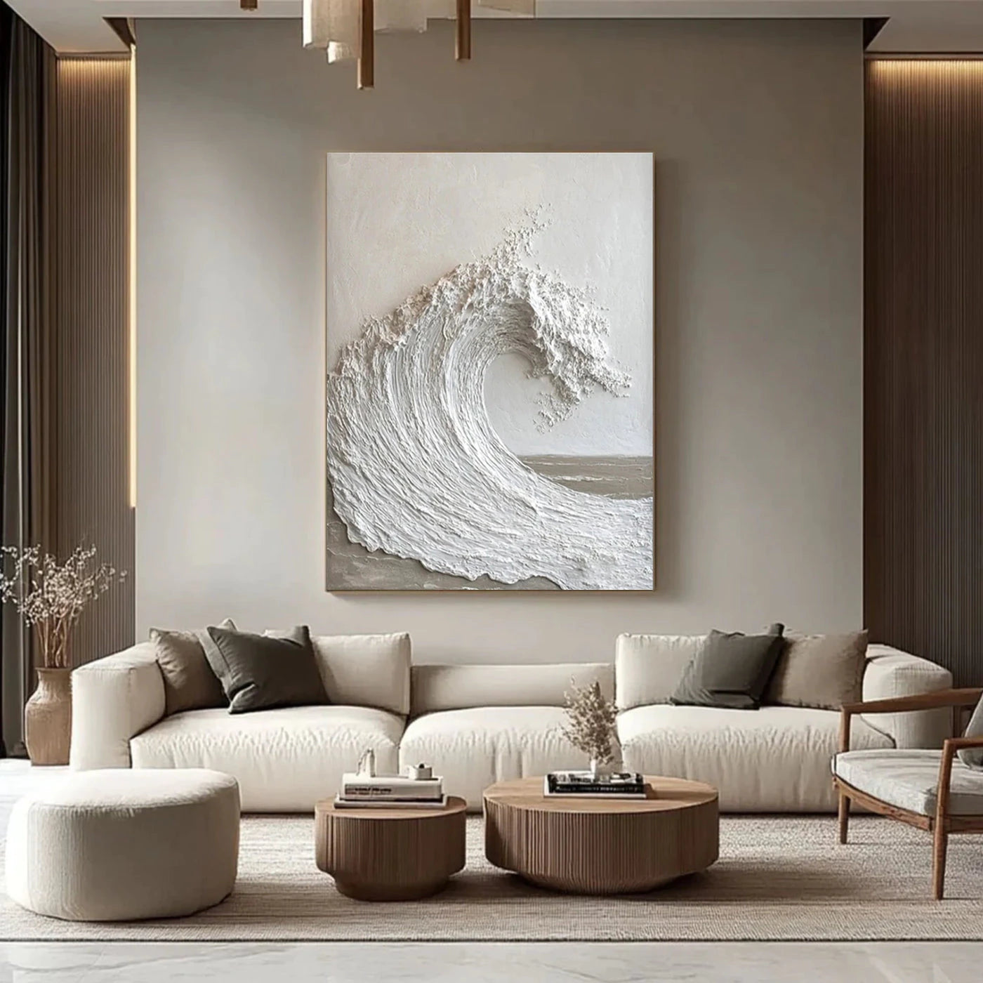 White 3D Wave Textured Abstract Oil Painting, Minimalist Coastal Wall Art #WA142