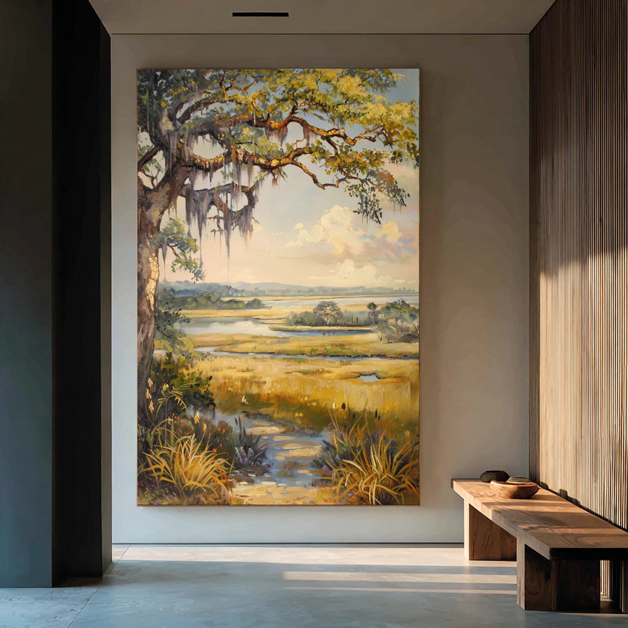 Original Hand-Painted Southern Oak Landscape Oil Painting #FJ636