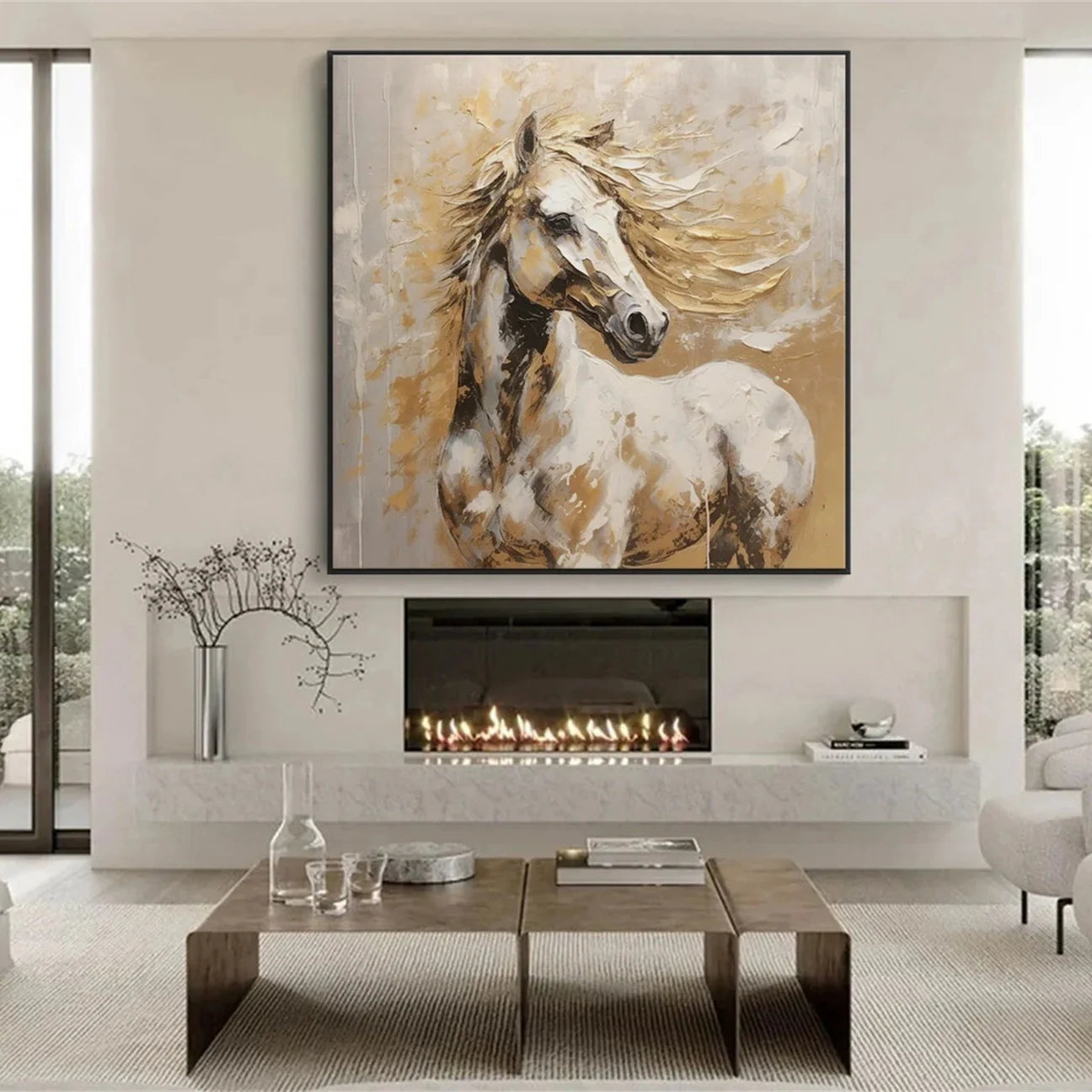 Beige and Brown Horse Abstract Animal Wall Art #AM075