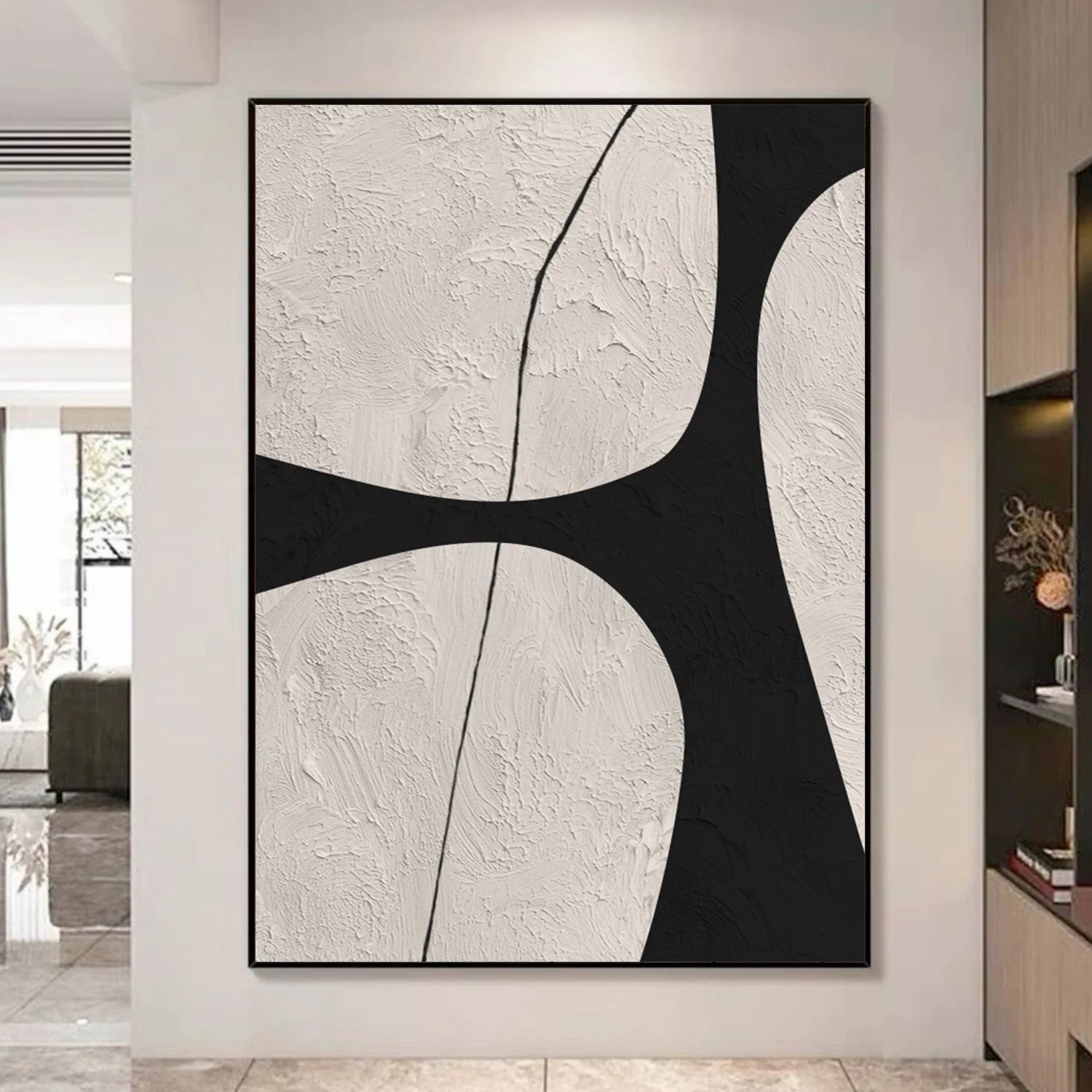 Beige & Black Abstract Textured Canvas Art #WA783