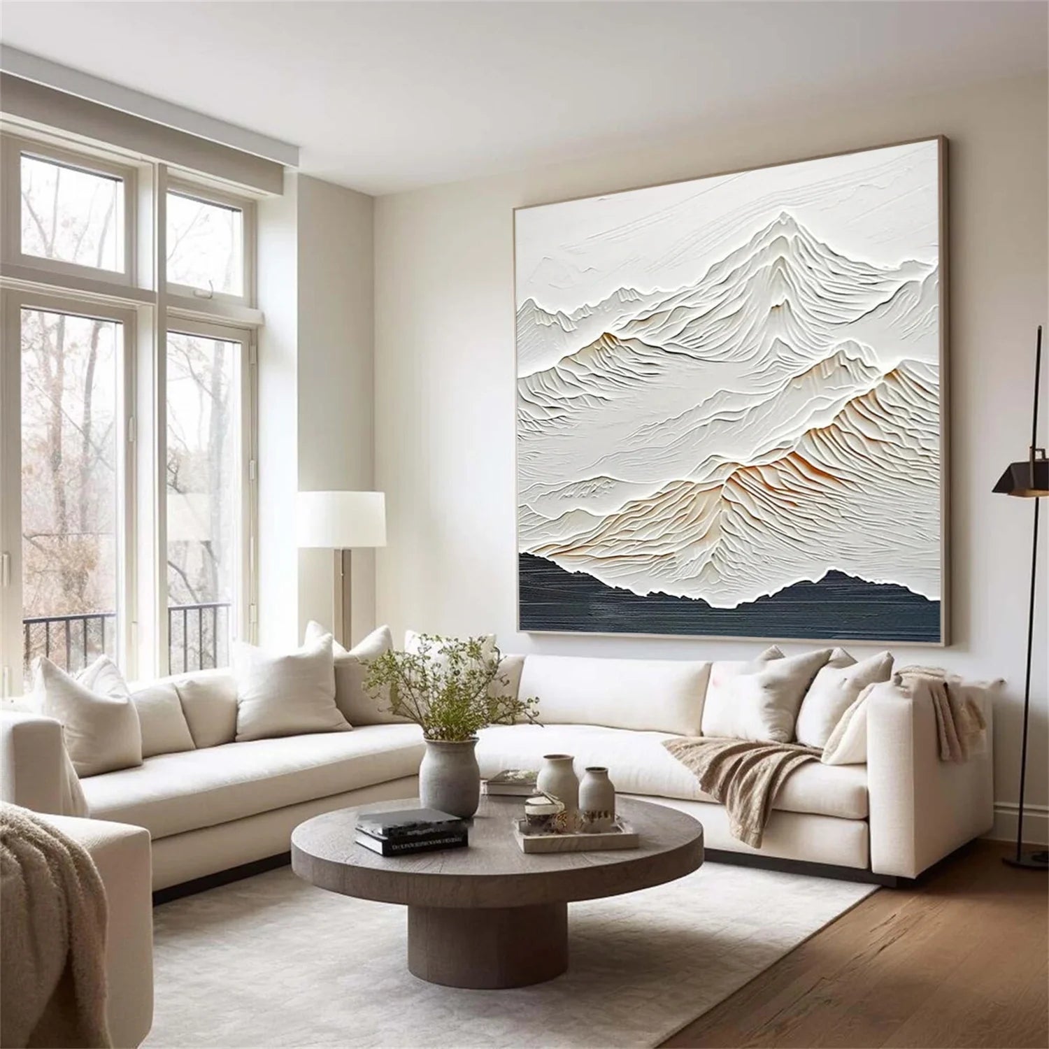 White Minimalistic Mountain Textured Art #MD221