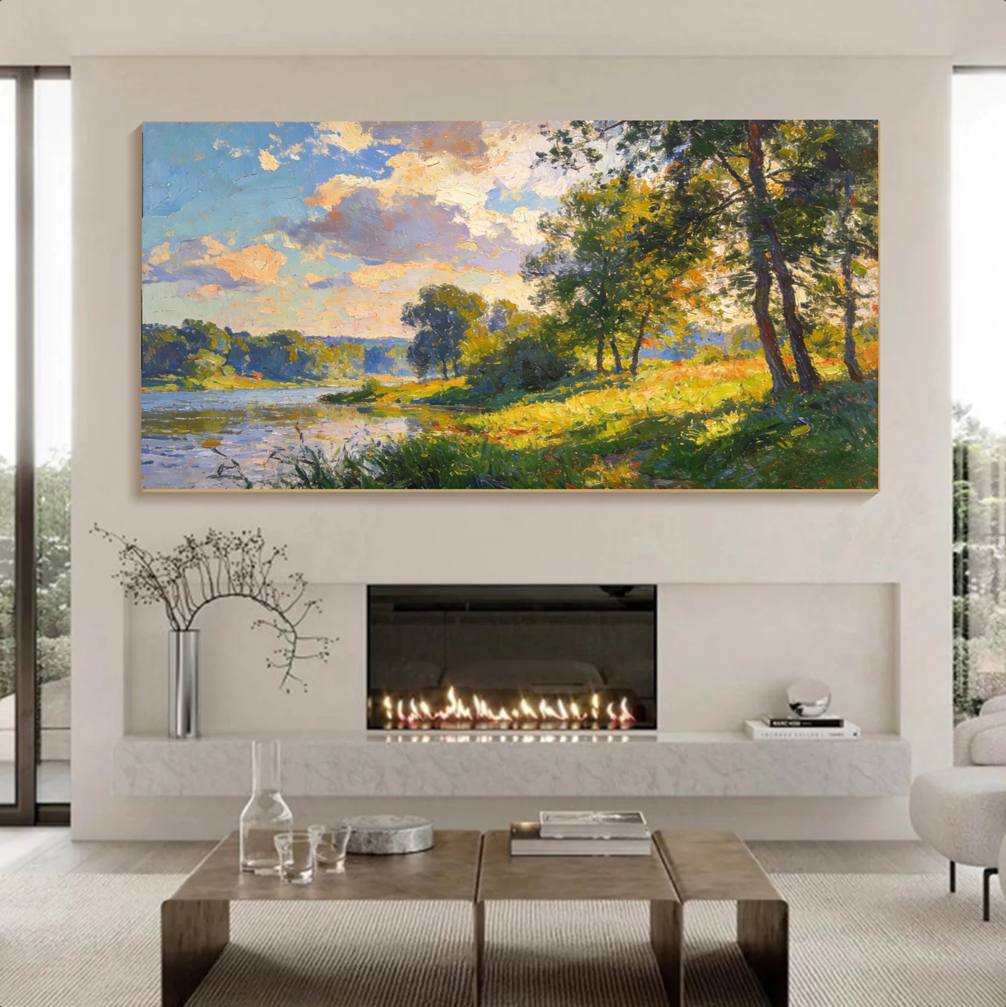 Impressionist River Landscape Oil Painting #FT598