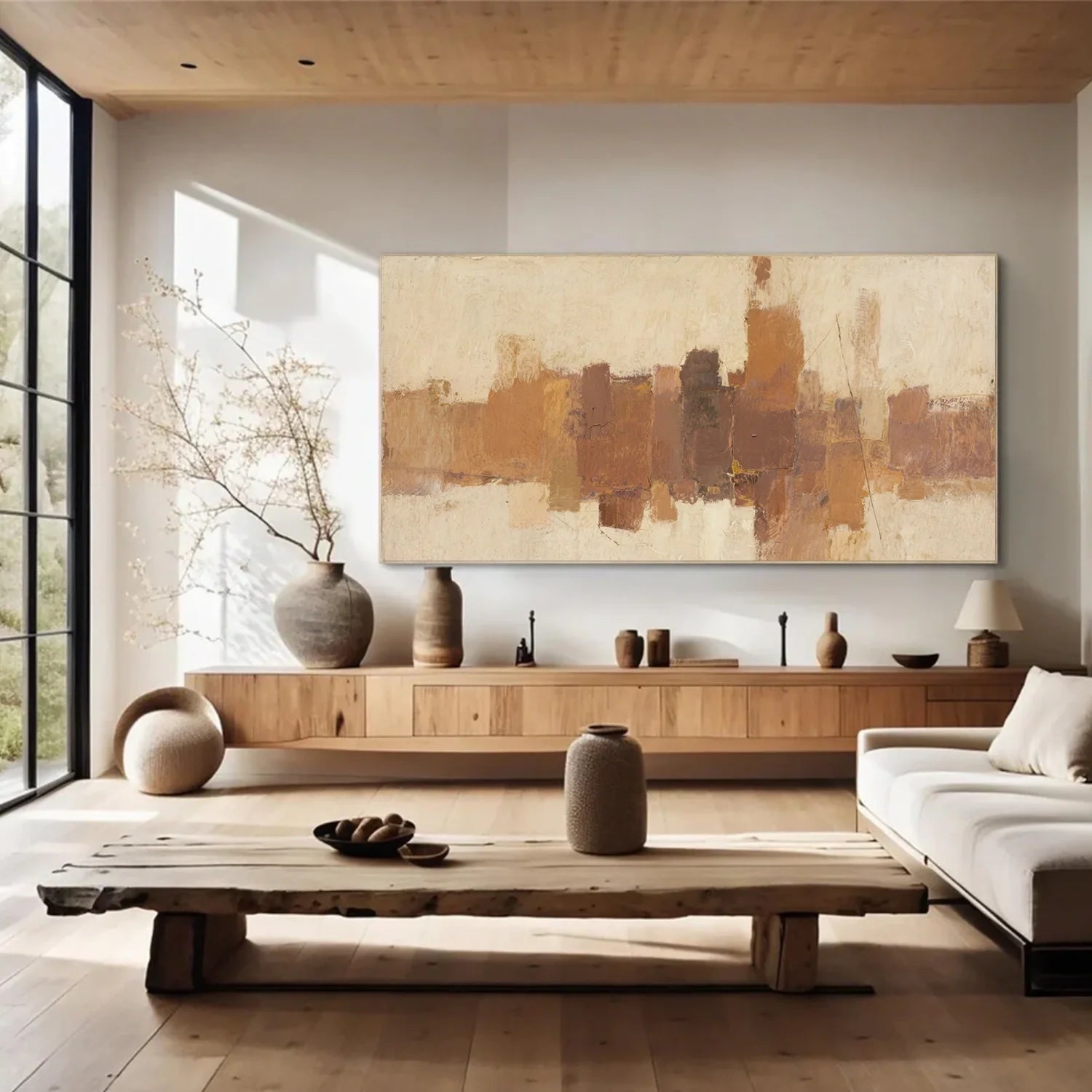 Beige and Brown Abstract_Canvas Art #WA760