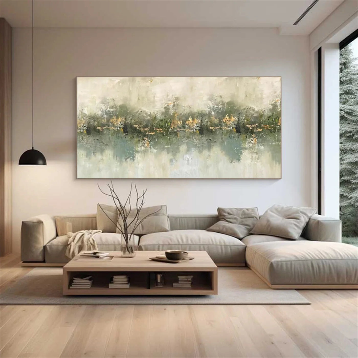 Wabi-Sabi Inspired Soft Green Landscape Oil Painting #WA111