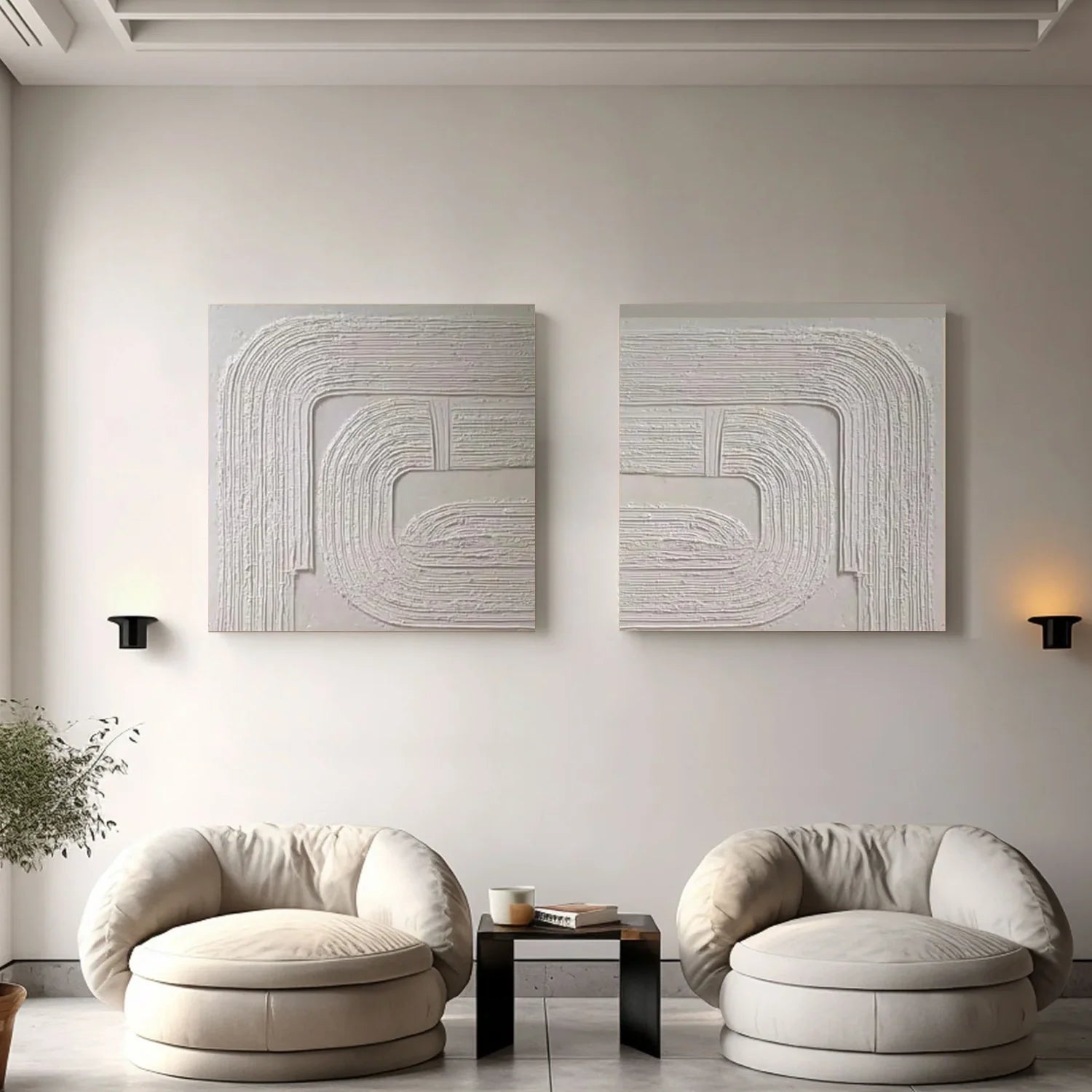 White Minimalist_Textured Canvas Art Set of 2 #MZ116