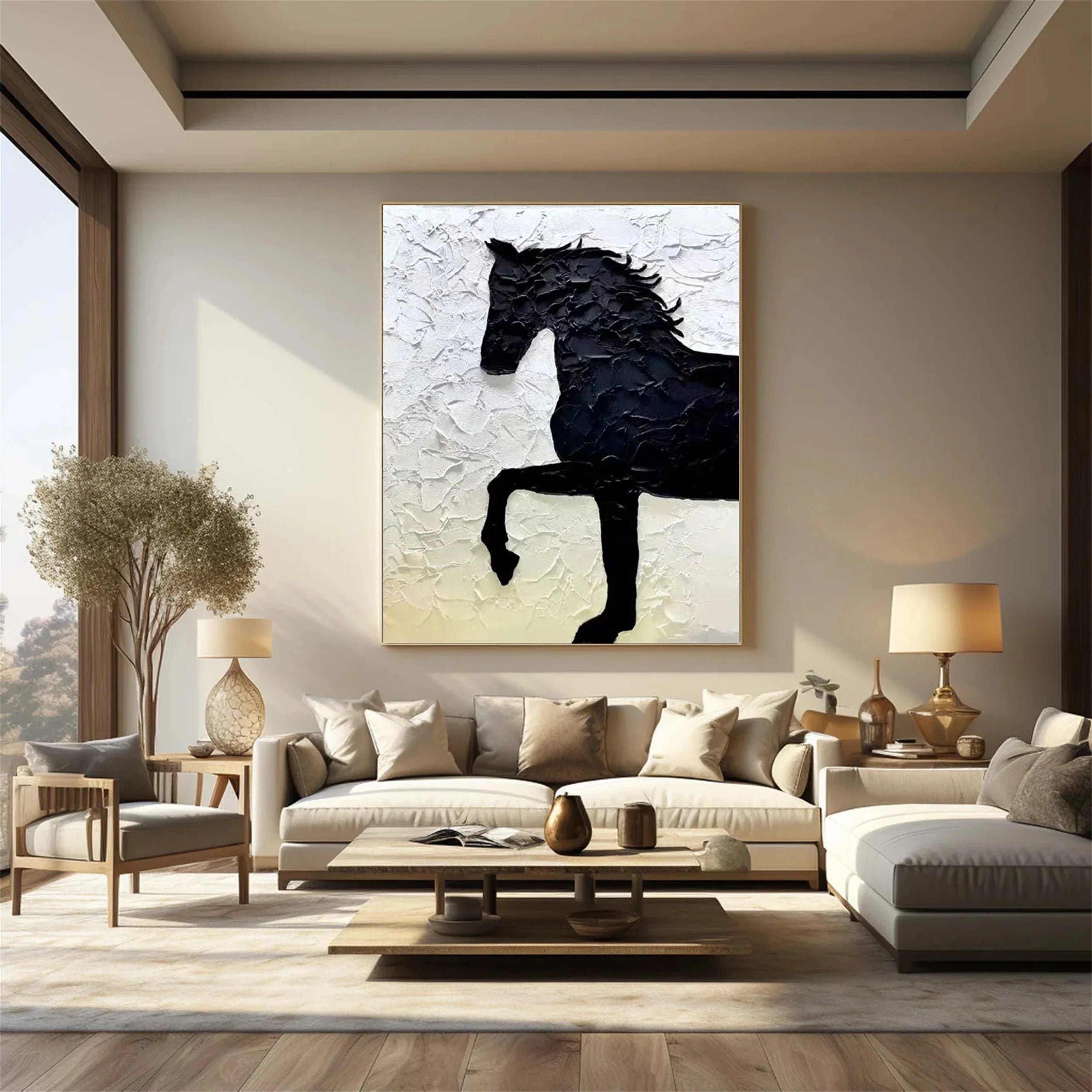 White And Black Horse Abstract Animal Wall Art #AM015
