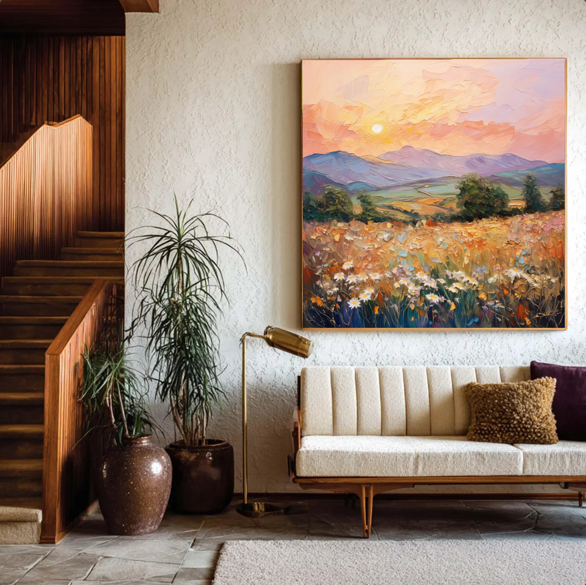 Sunset Meadow Landscape Oil Painting #FT528