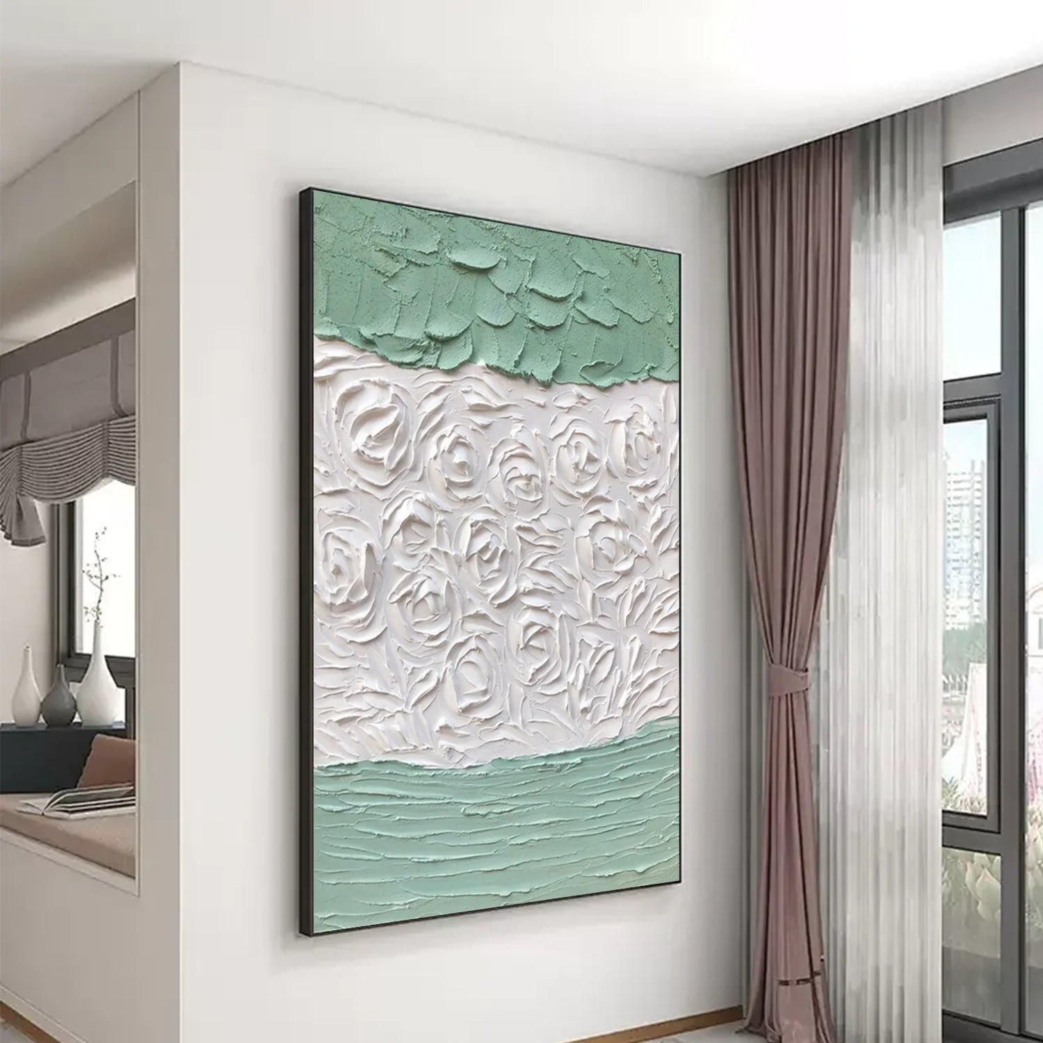 White and Green Minimalistic Textured Art #MD229