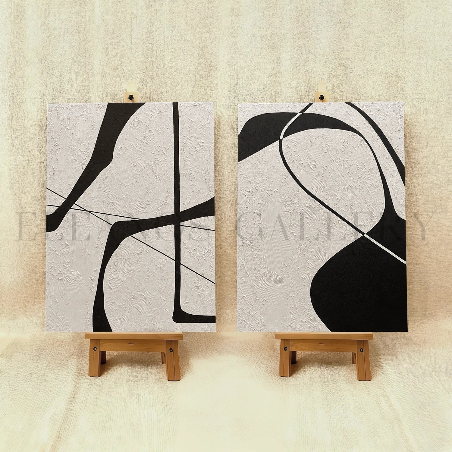 Beige & Black Abstract Textured Painting Set of 2 #WA110