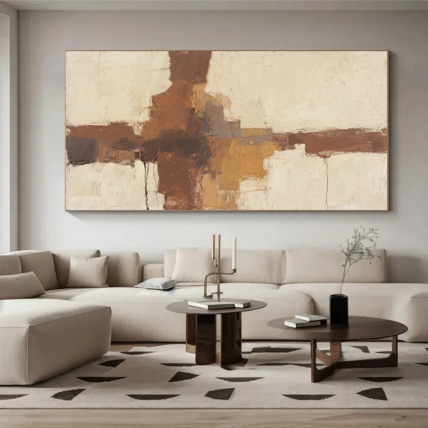 Beige and Brown Abstract_Canvas Art #WA758