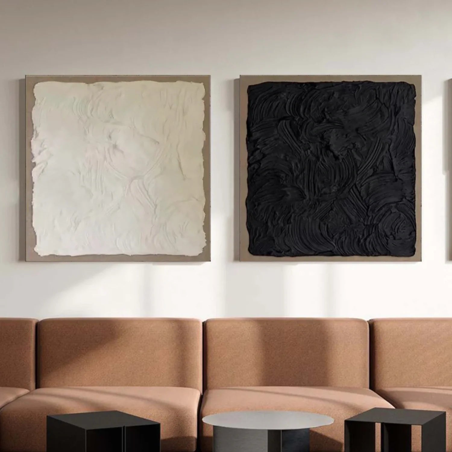 Black and White Minimalist Textured_Canvas Art Set of 2 #MD264