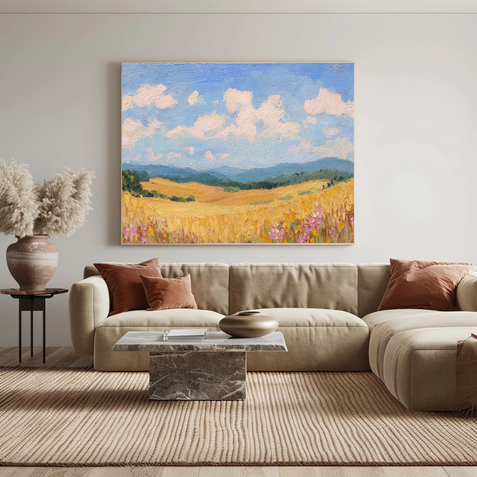 Sunny Wheat Field Landscape Oil Painting #FT575