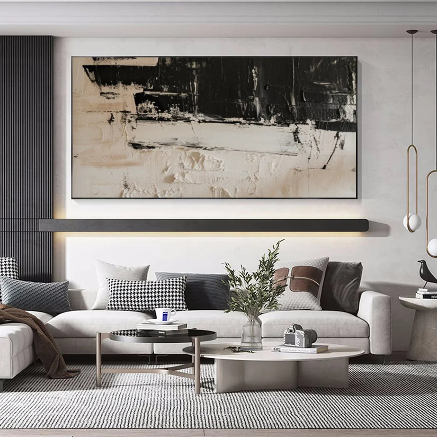 Modern Minimalist Black White Beige Art Oil Painting #JM95