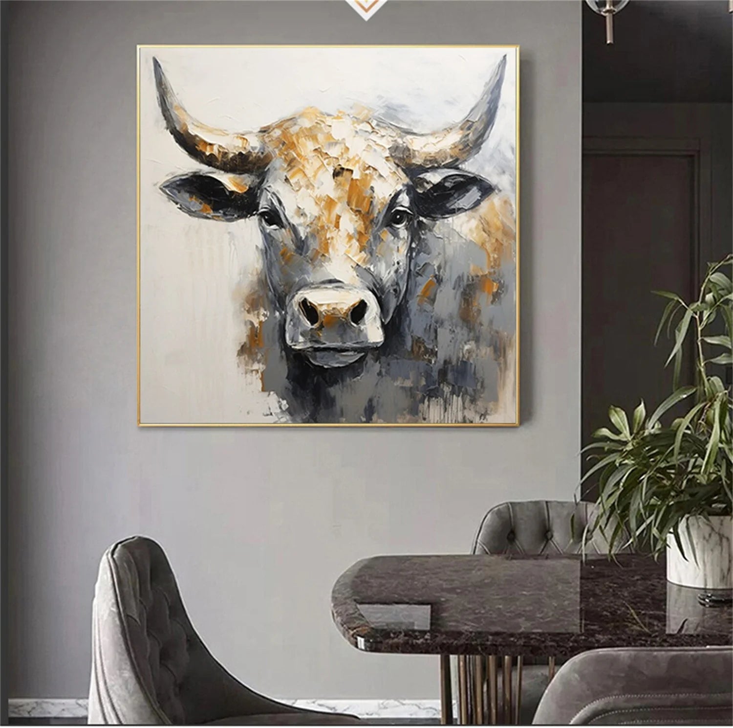 Beige and Black Abstract Animal Wall Art #AM062