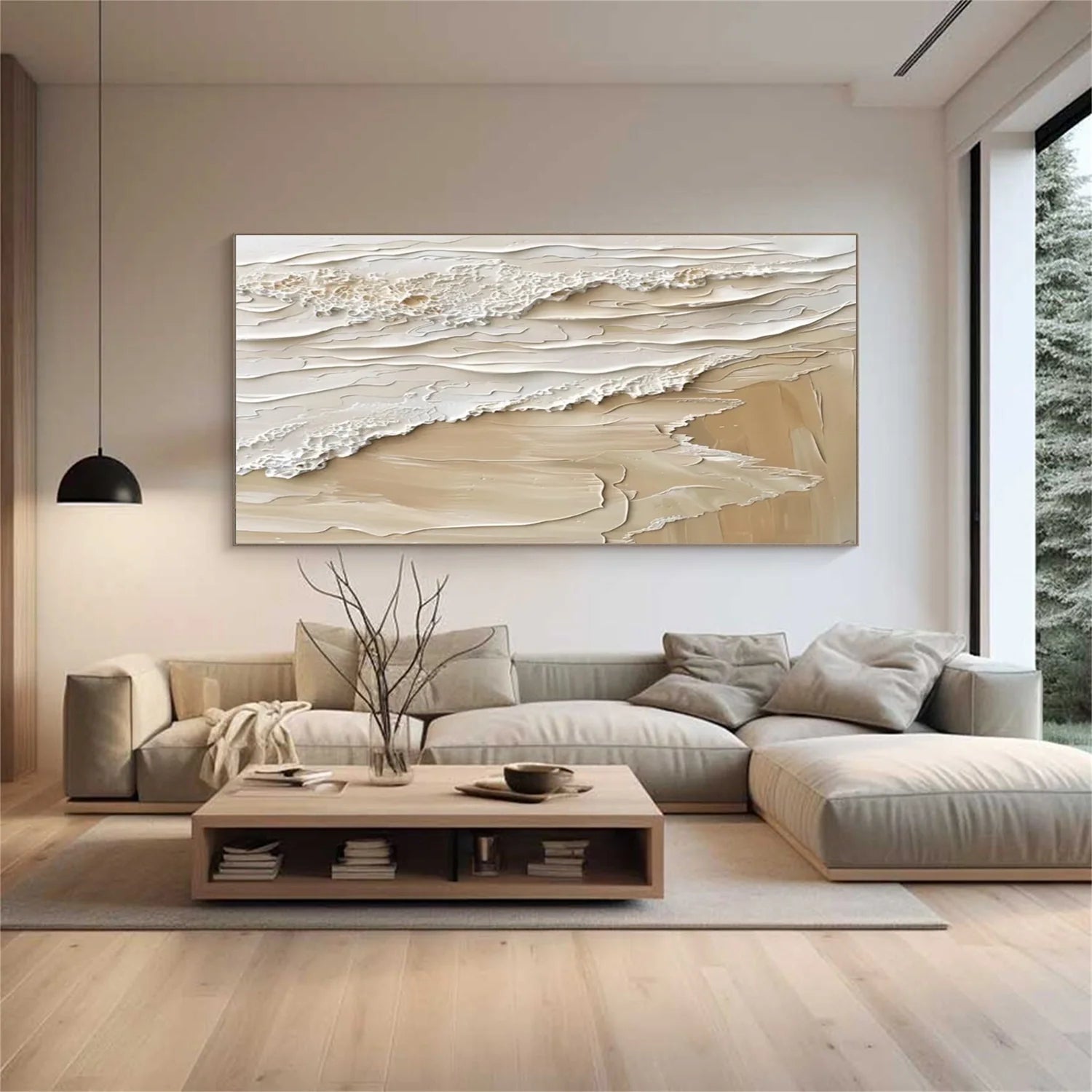 Beige and Brown Sea & Sky Abstract_Textured_Wall Art #SK140