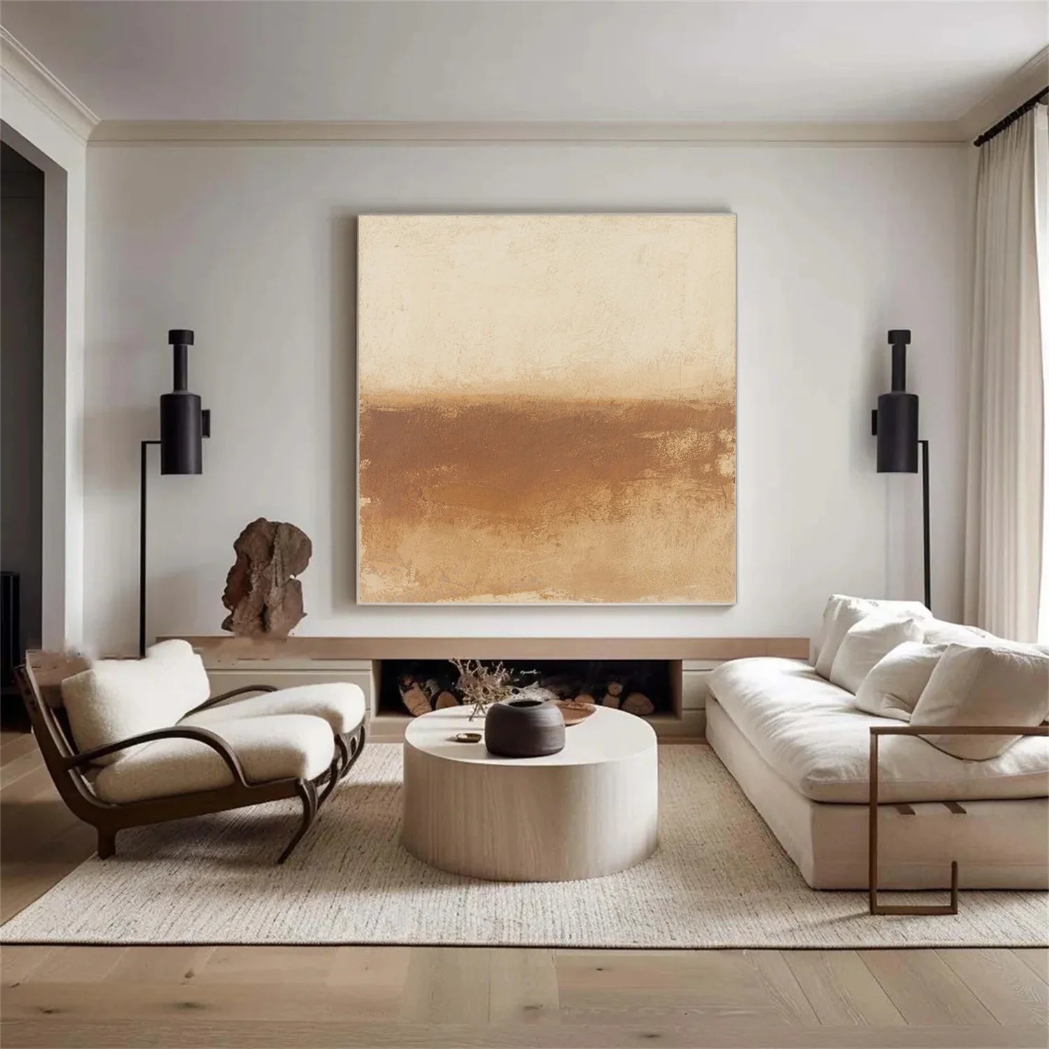 Beige and Brown Abstract_Canvas Art #WA763